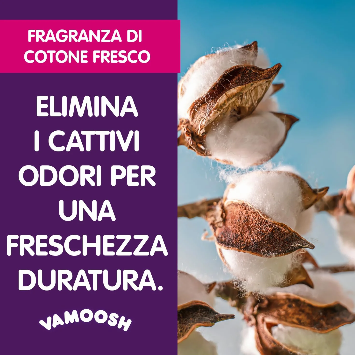 Vamoosh Pulitore Lavatrice 6 in 1, Profumo Cotone Fresco, Antibatterico, Disincrosta, 2 Lavaggi