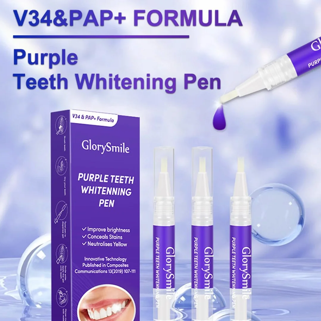 Penna sbiancante denti viola, Strisce sbiancanti denti, sbiancamento rapido, rimozione macchie, 6 pezzi