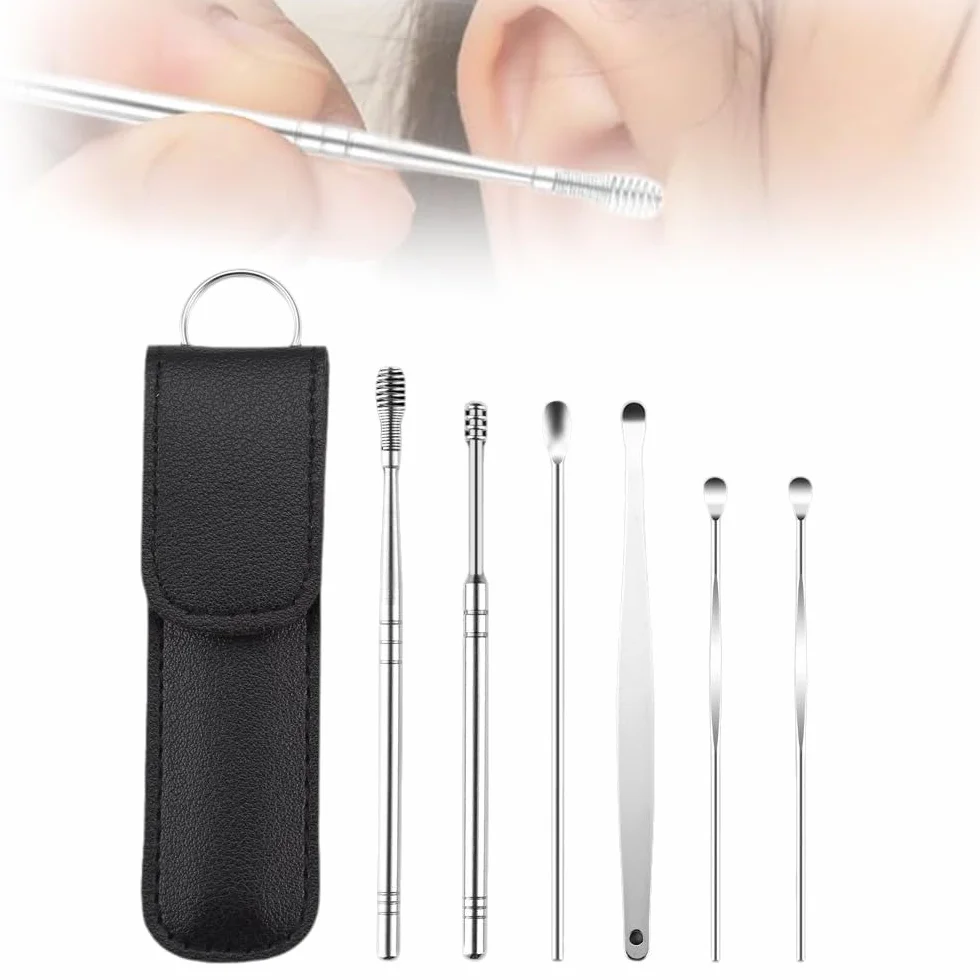 Pulitore per le orecchie, set di strumenti per la pulizia delle orecchie, kit per la pulizia delle orecchie, set di strumenti portatili per la pulizia del cerume a spirale (Nero)