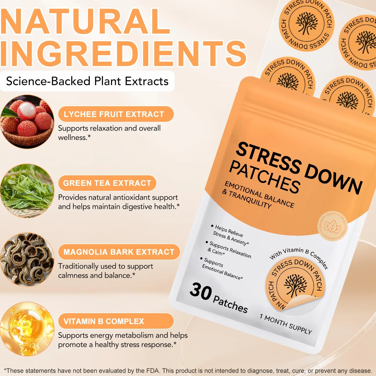 Stress Down Patches Anti-Stress Anxiété 30 Patchs Formule Botanique Plantes Calmants