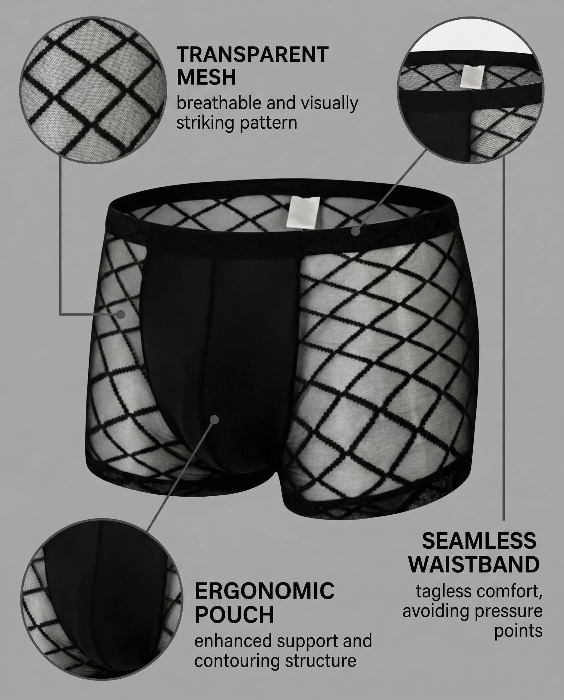 Boxer Intimo Uomo Rete Mutande Trasparenti Cintura Elastica Biancheria Intima Traspiranti Morbidi Perizoma Seducente Corte Hipster