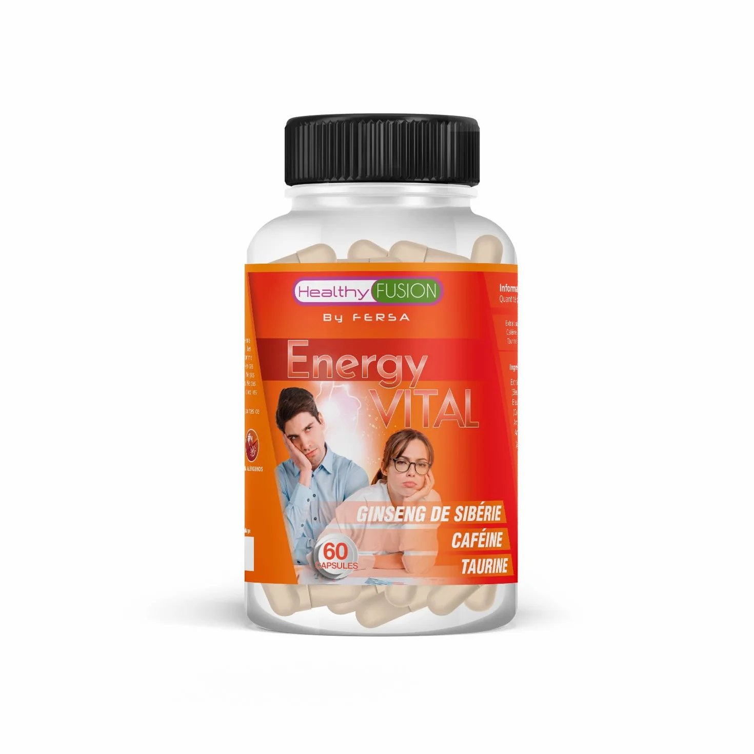 Healthy Fusion Energy Vital | Formula energizzante e anti-fatica efficace | Eleuterococco + Taurina + Caffeina | Stimolante 100% naturale | Migliora e potenzia le performance fisiche e mentali | 60u