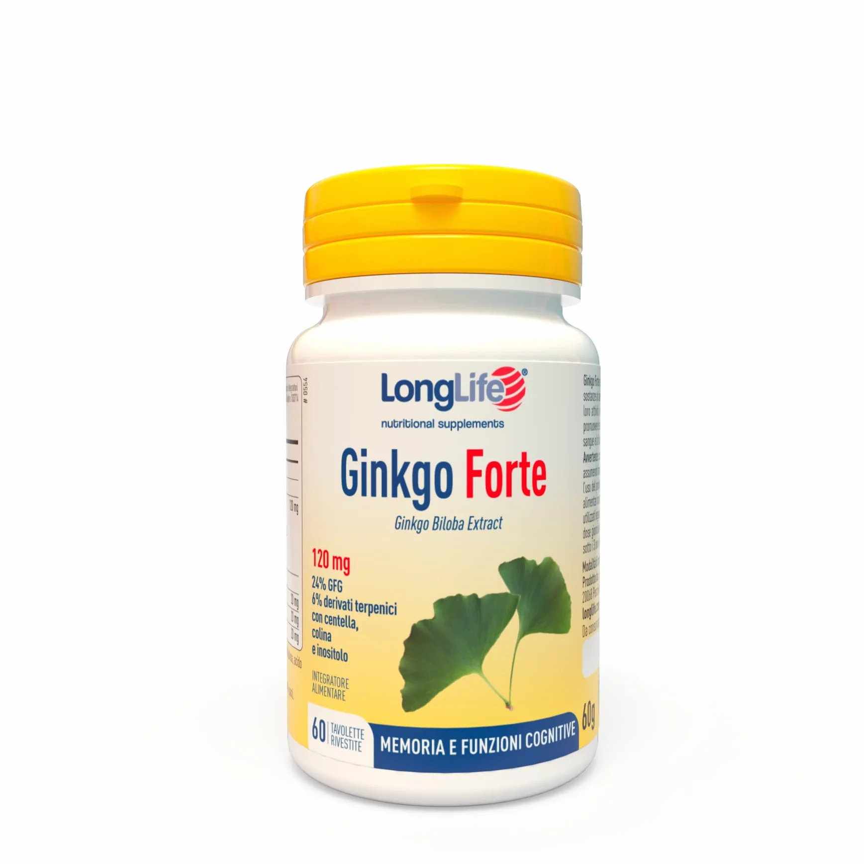 LongLife Ginkgo Forte Integratore di Ginkgo con Centella, Colina e Inositolo per Microcircolo, Memoria e Funzioni Cognitive