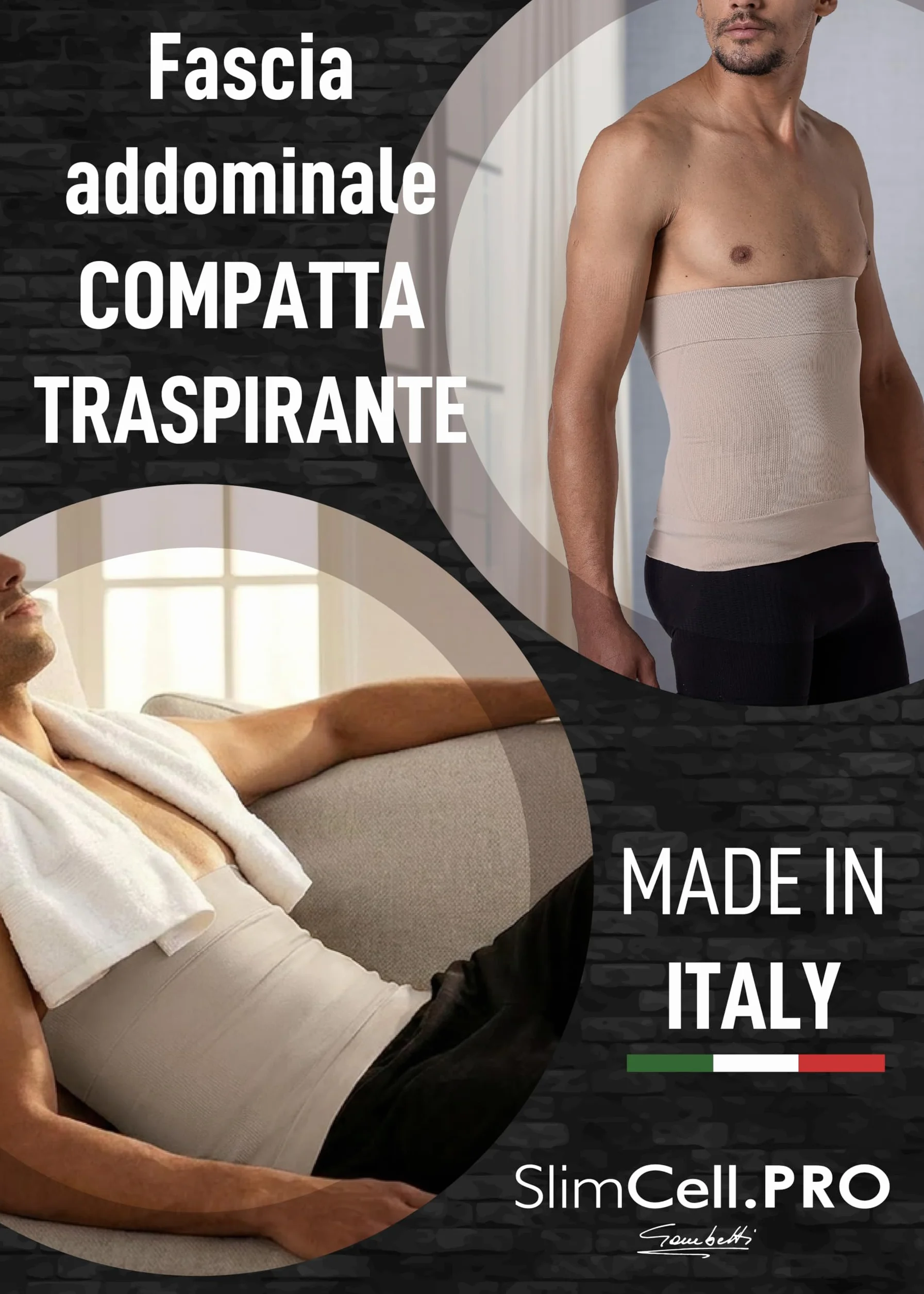 SLIMCELL Gambetti Pancera Contenitiva Uomo Modellante - Microfibra Traspirante Senza Cuciture, Fascia Addominale Dimagrante Pancia Piatta, Effetto Massaggiante 3D Invisibile - Made in Italy