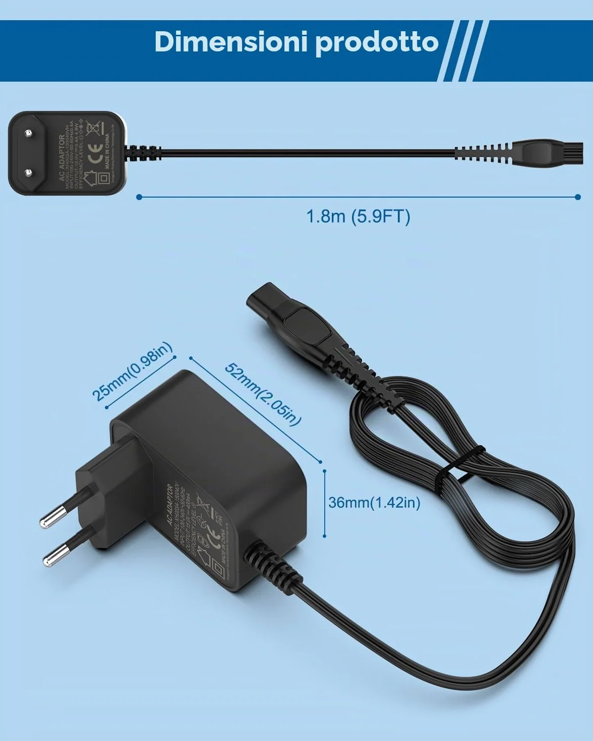 Alimentatore 15V HQ8505 Compatibile con Philips Norelco 3000 5000 7000 9000 HQ BT MG BG PT Serie QP6505 QP6551 QP6510 QP6520 QP6530 QP6550