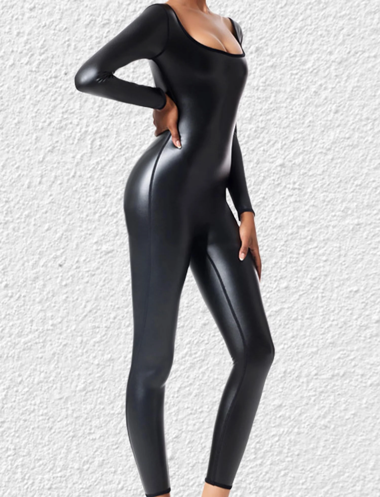 Tuta da Donna Pelle Jumpsuit Latex Maniche Lunghe Catsuit Tuta Intera Yoga Clubwear Costumi Cosplay Abito per Halloween S-4XL