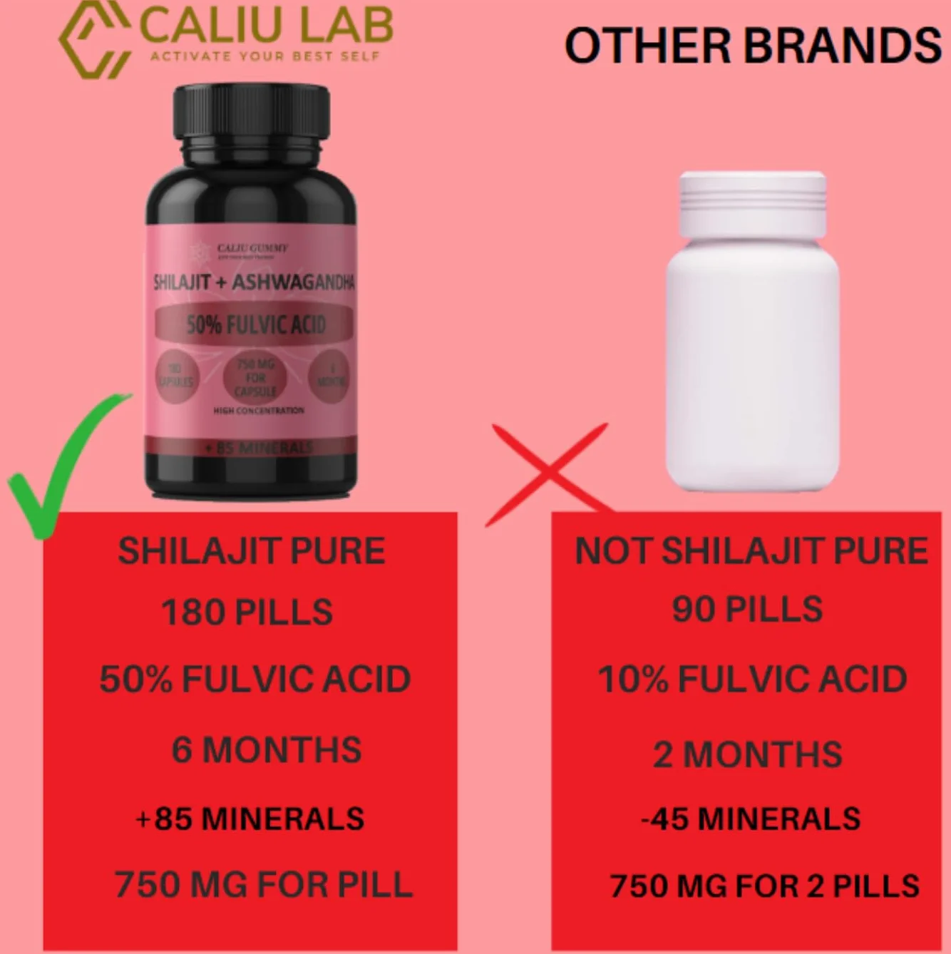 Shilajit Puro | 180 Capsule | 50% Acido Fulvico | 6 mesi | 144000mg | Con Polvere Naturale di Ashwagandha | +85 Minerali | Integratore in Compresse per Uomini con Resina Pura di Shilajit dell'Himalaya