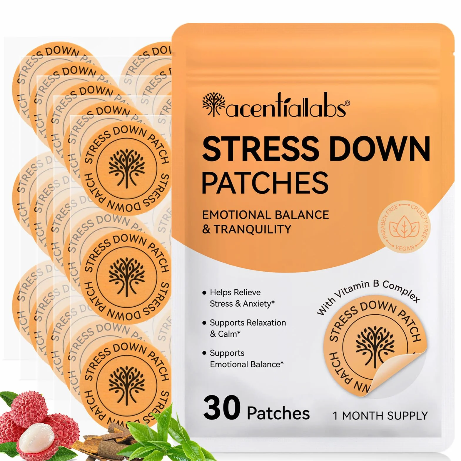 Stress Down Patches Anti-Stress Anxiété 30 Patchs Formule Botanique Plantes Calmants