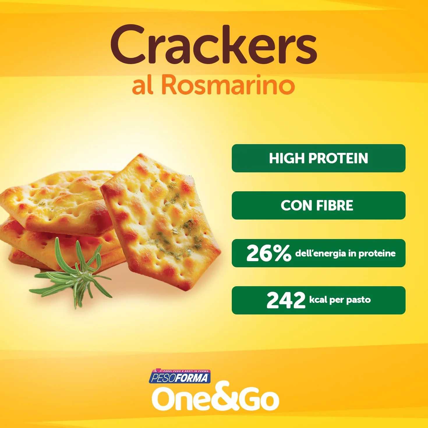 Pesoforma | One&Go Pasto Sostitutivo Crackers al Rosmarino, 60g, 1 Pasto Completo, 242 kcal, High Protein, With Fiber