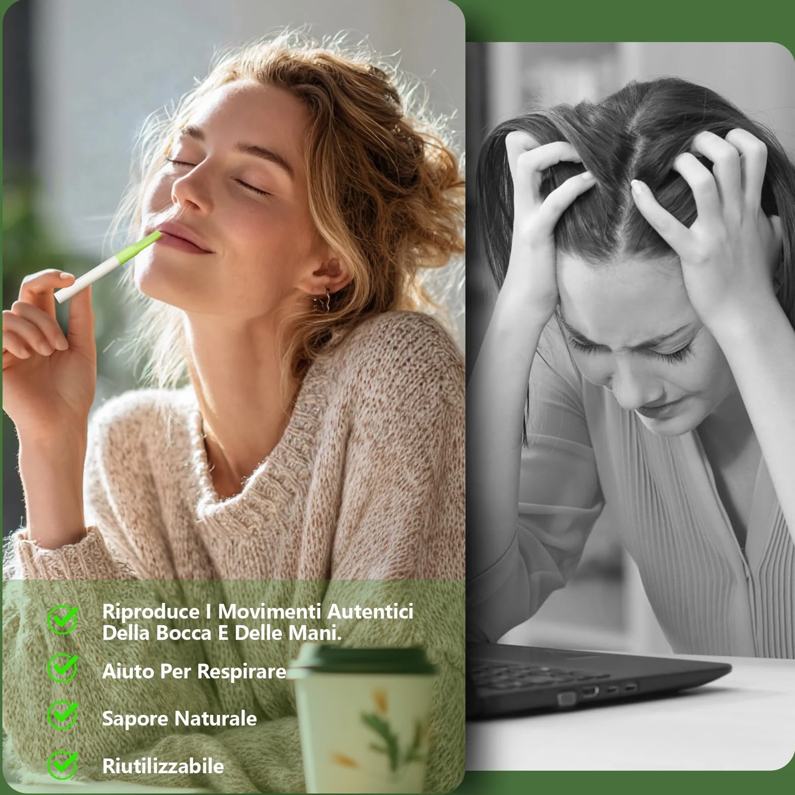 S1.0 3 PCS Smettere di Fumare Inalatore con Cartucce Filtro al Gusto di Menta Per Migliorare Respirazione Verde