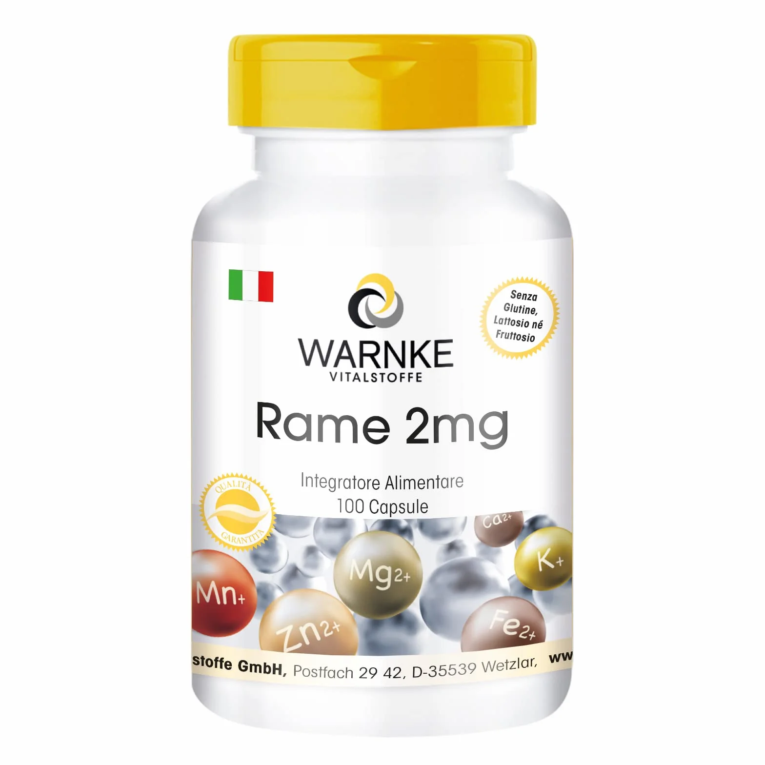 Rame 2mg - 100 capsule vegane da rame bisglicinato | Warnke Vitalstoffe - Qualità da farmacia tedesca