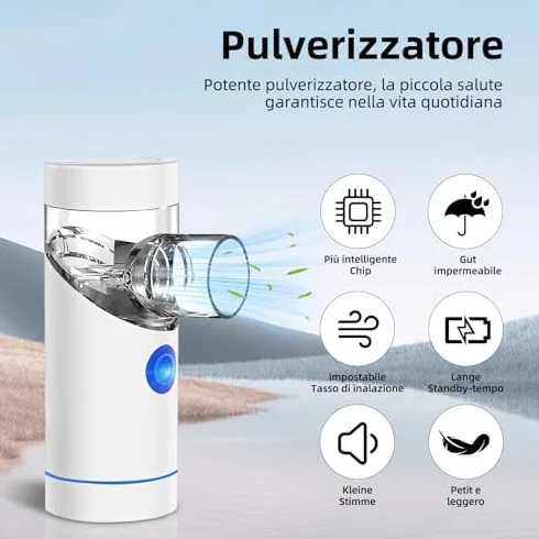 Aerosol Silenzioso, Ricaricabile USB-C Macchina Aerosol per Adulti e Bambini,Con Display Digitale, Aerosol Ultrasuoni Con 2 Maschere e un Boccaglio