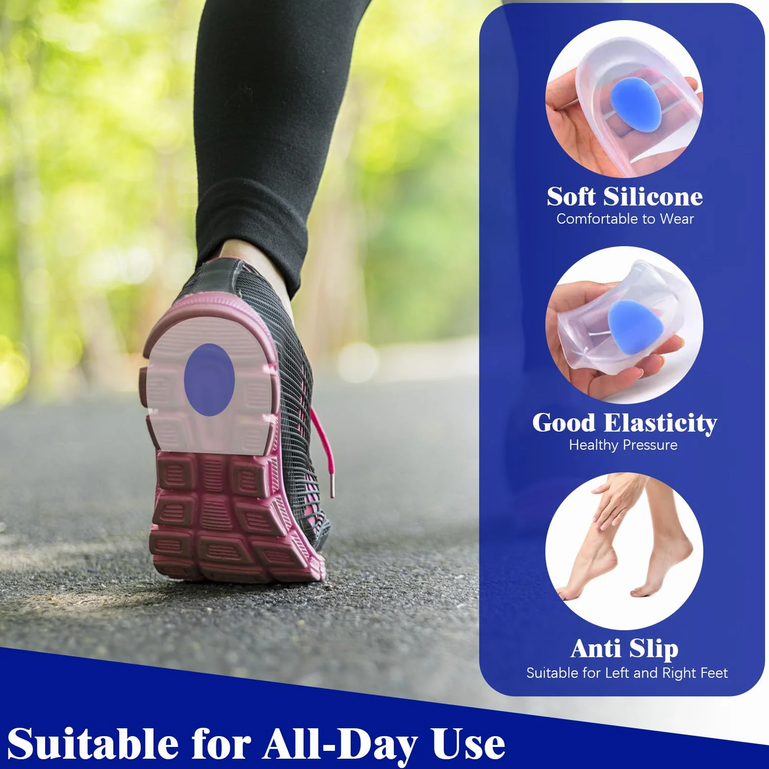 4 paia Talloniera in Silicone, Plantari per Tallonite, Dolore Alleviare Cuscinetti, Talloniere, Talloniera Gel, per Uomo e Donna, per Sperone Calcaneare, Tallonite e Fascite Plantare, Blu