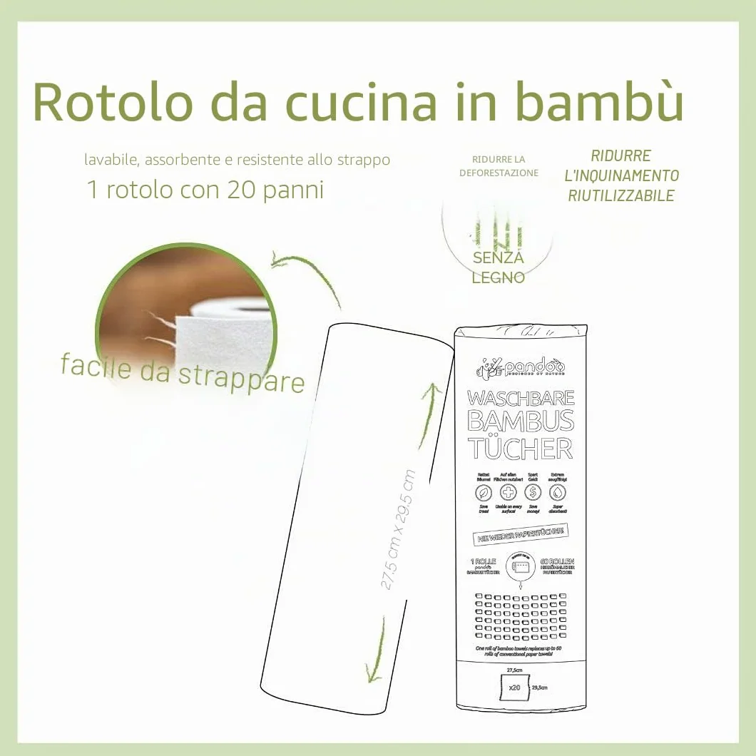 Pandoo salviette di carta ecologiche, sostituisce 60 rotoli, assorbente e resistente