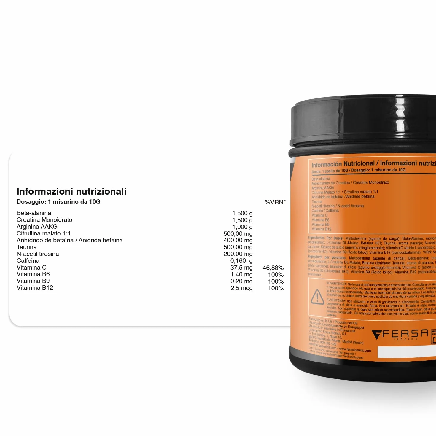 Pre-Workout bevanda energetica | con Creatina | Resistenza, energia e forza inarrestabile | Elimina la fatica e la stanchezza | Beta-Alanina, Taurina, Caffeina e Vitamine | 300g Arancia