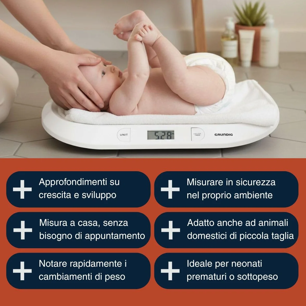 Grundig Bilancia Neonato Digitale Precisione 10 Grammi Max 20 Chili Funzione Tara Bianco