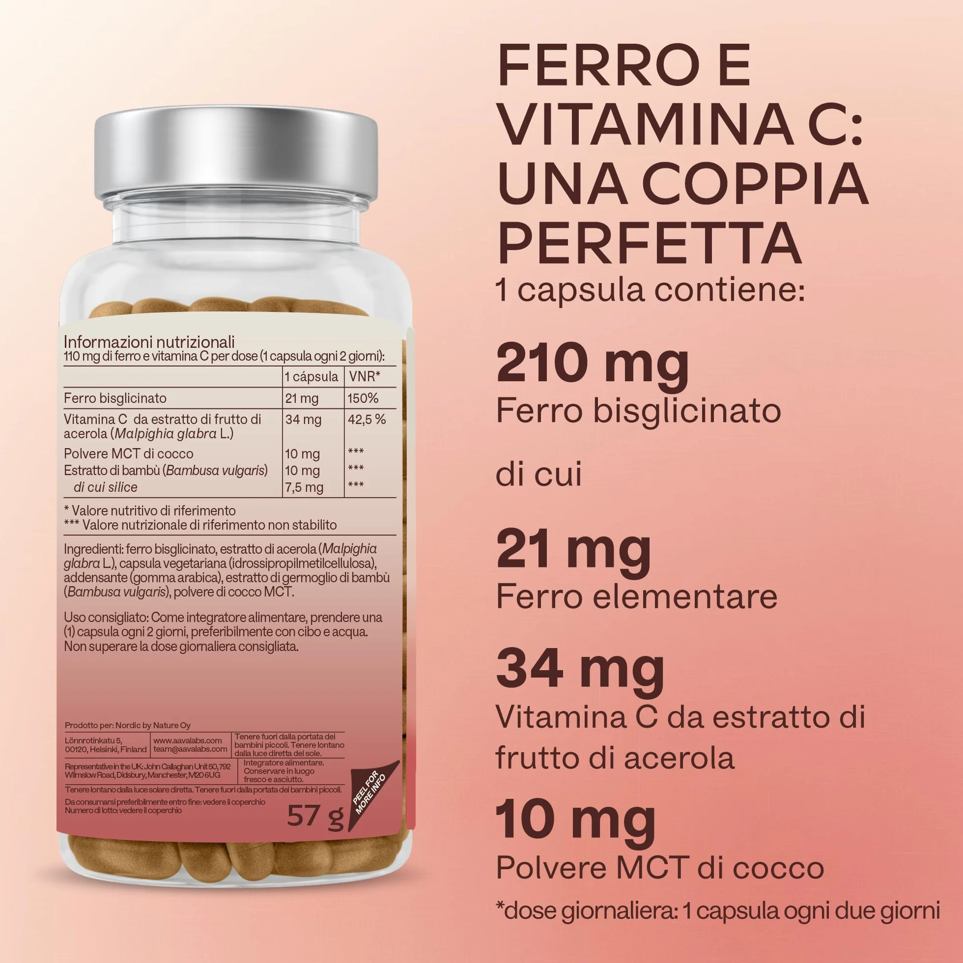 Integratore Ferro e Vitamina C Naturale - Ferro Bisglicinato 42mg Integratori Stanchezza Fisica e Mentale, Globuli Rossi, Sistema Immunitario - Ferro Integratore Forte Alto Assorbimento - 120 Capsule