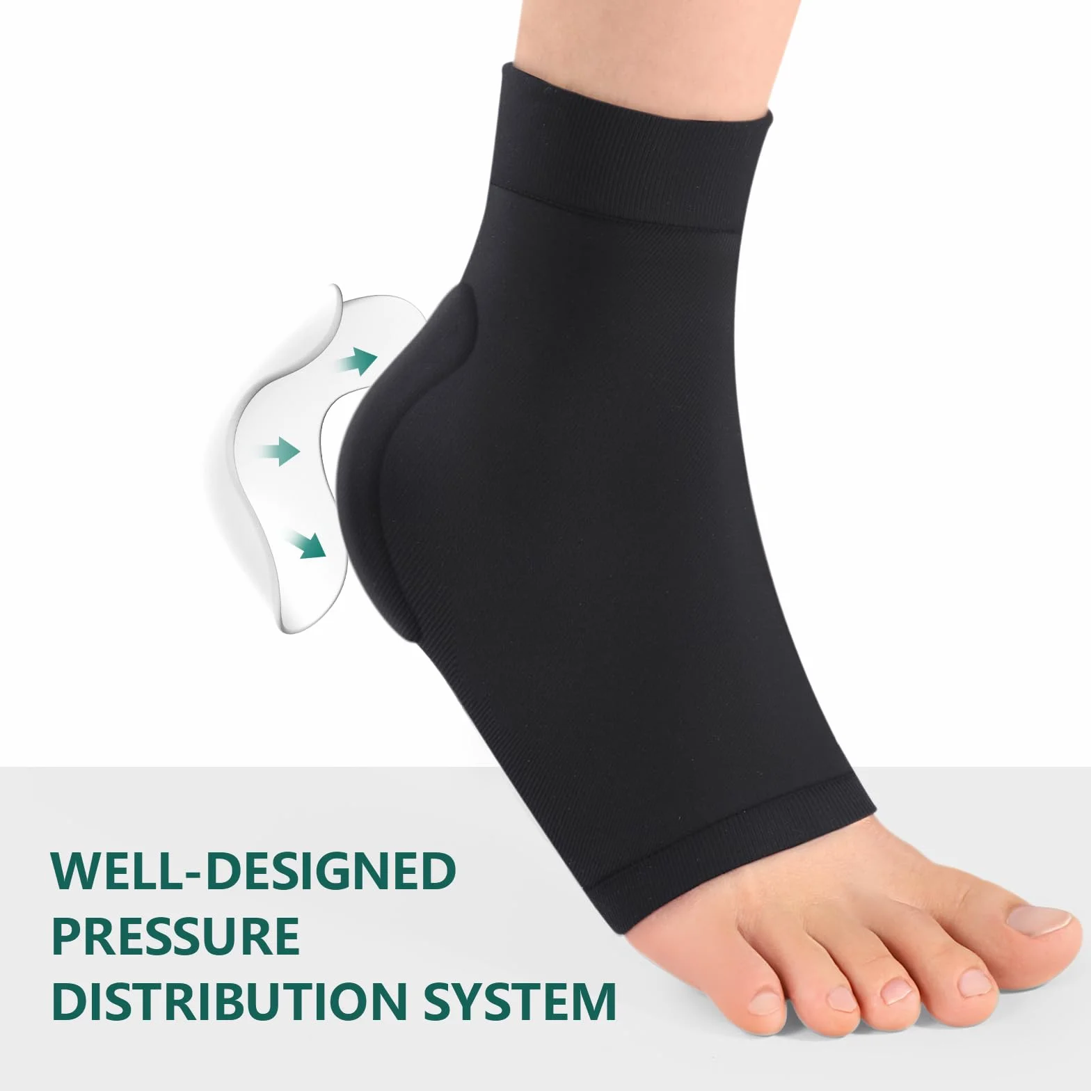 Welnove Achille Tendinite Heel Protector Socks - Achilles Tendon Support Compression Gel Padded Sleeve Socks for Cushion & Protection of Bursitis, Tendinite, Tenderness, Dry Cracked - Black