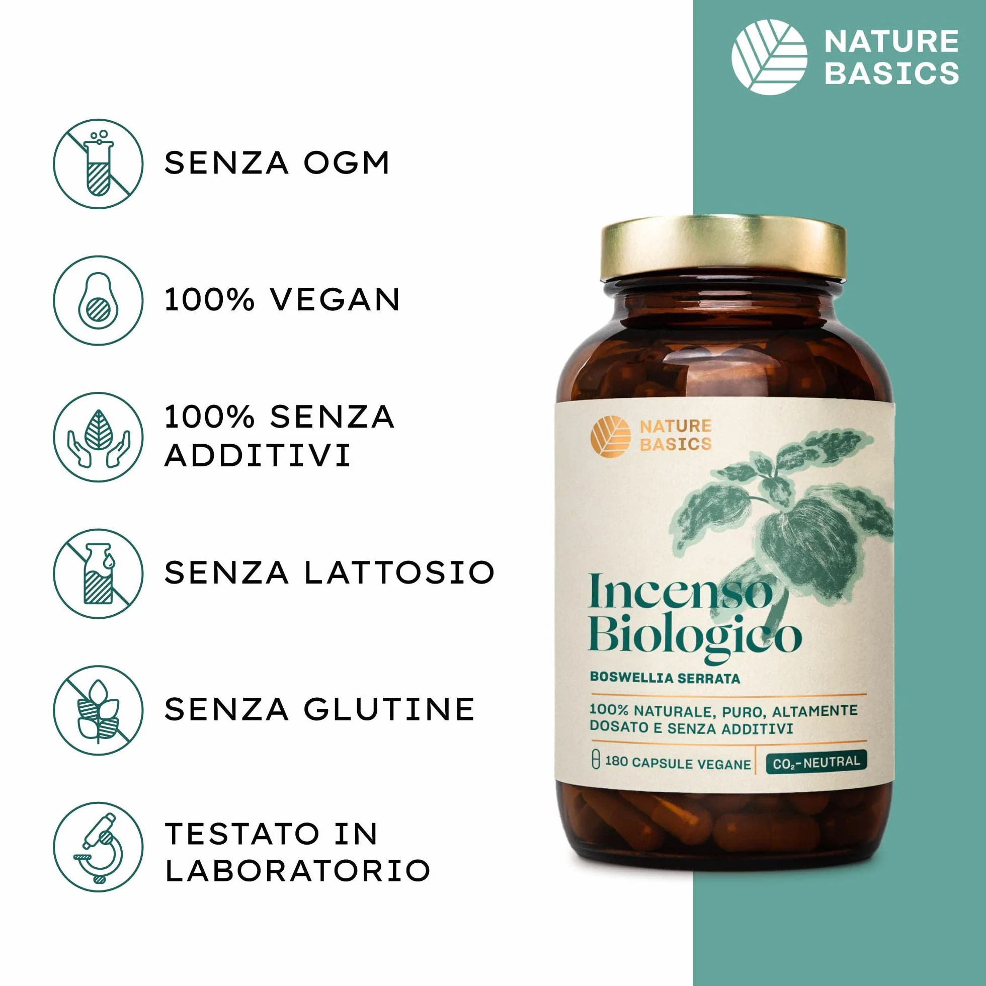 Capsule di incenso biologico - 180 capsule ad alto dosaggio / 500 mg di estratto di incenso biologico per dose giornaliera/Integratore alimentare ayurvedico di alta qualità/Vegano e sostenibile