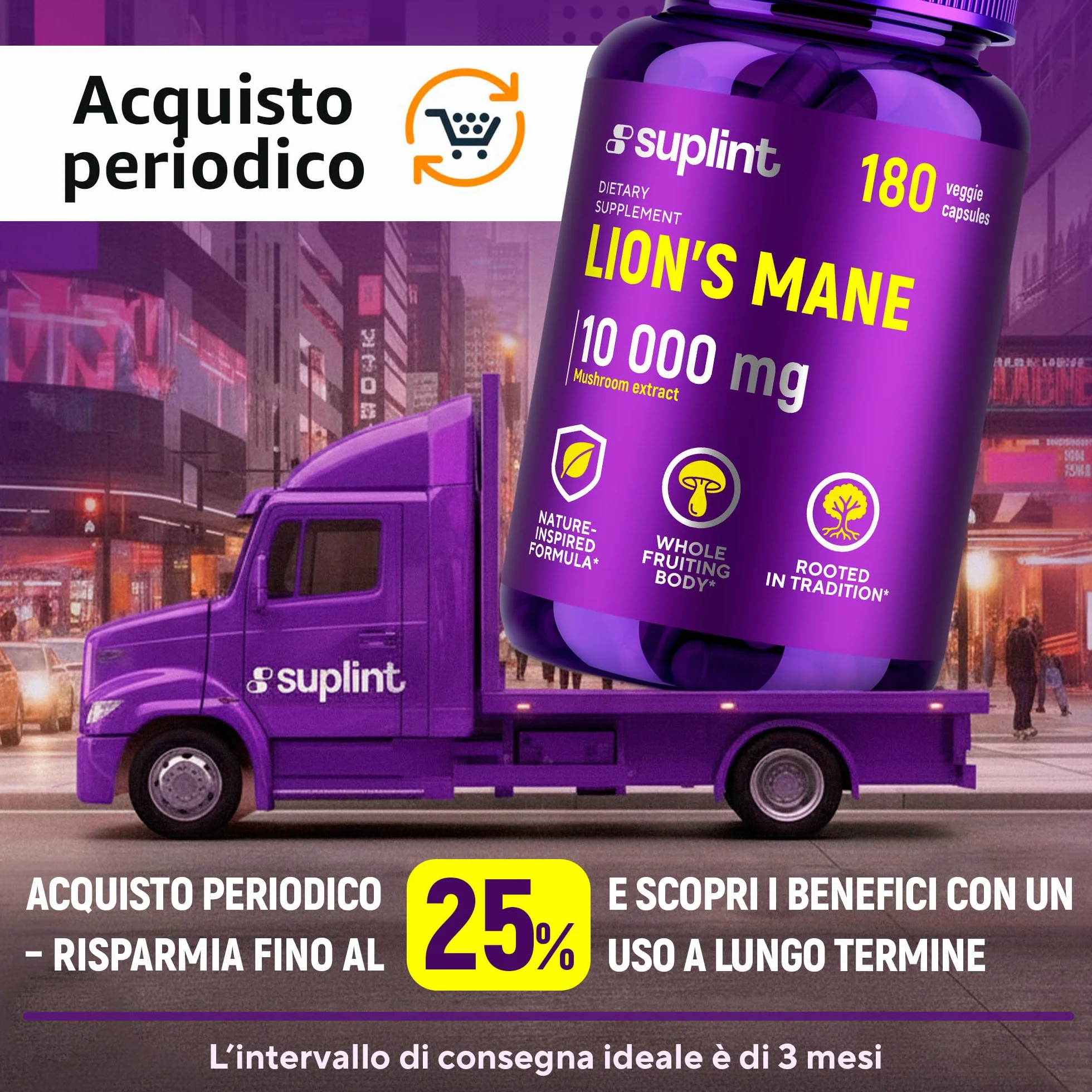 Lions Mane Mushroom Capsule 10.000 mg – Estratto Altamente Concentrato di Hericium Erinaceus 10:1 – Testato in Laboratorio con Certificazione – Integratore Lions Mane – 180 Capsule Vegane