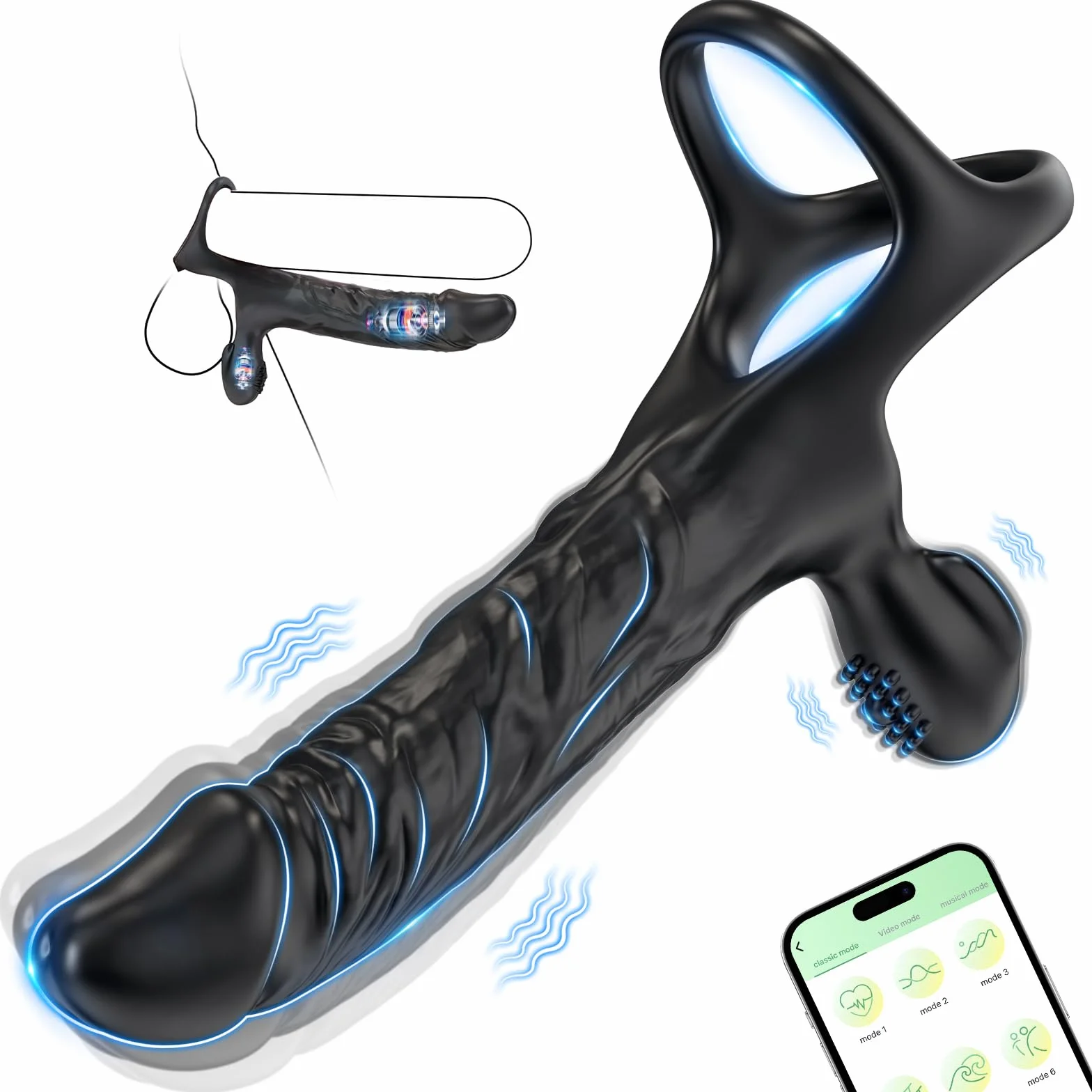 Dildo Vibranti con Anello Pene per Coppia,Vibratore Anali Sex Toys per Stimolatore il Clitorideo Donna e Testicolare Maschio,Giocattolo Sesso con 9 Modalità,Morbido Elastico,14 cm Insertable length