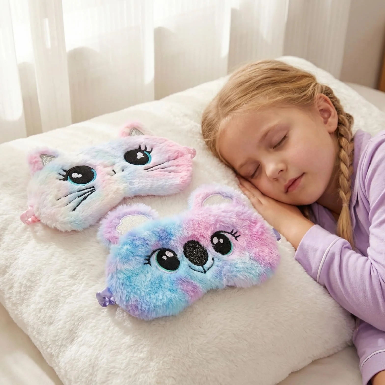 2 mascherine per dormire per bambini, graziose forme di animali, maschera per gli occhi in morbido peluche, adatta per ragazzi e ragazze, per viaggi, per dormire a pranzo e come accessorio per feste