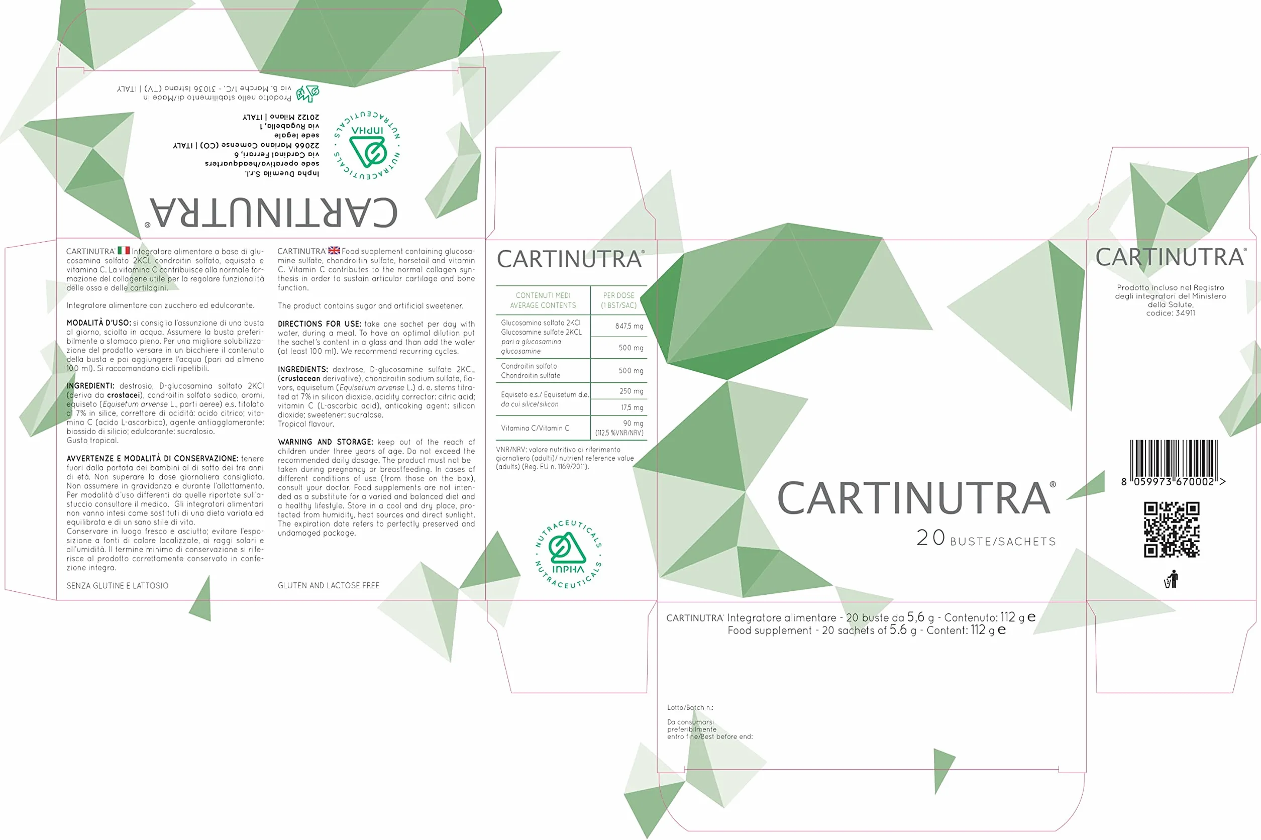 CARTINUTRA® Integratore Articolazioni e cartilagini con Glucosamina e Condroitin Solfato, Silicio Organico e Vitamina C ● Senza Glutine e naturalmente senza Lattosio ● 20 Bustine Gusto Tropical