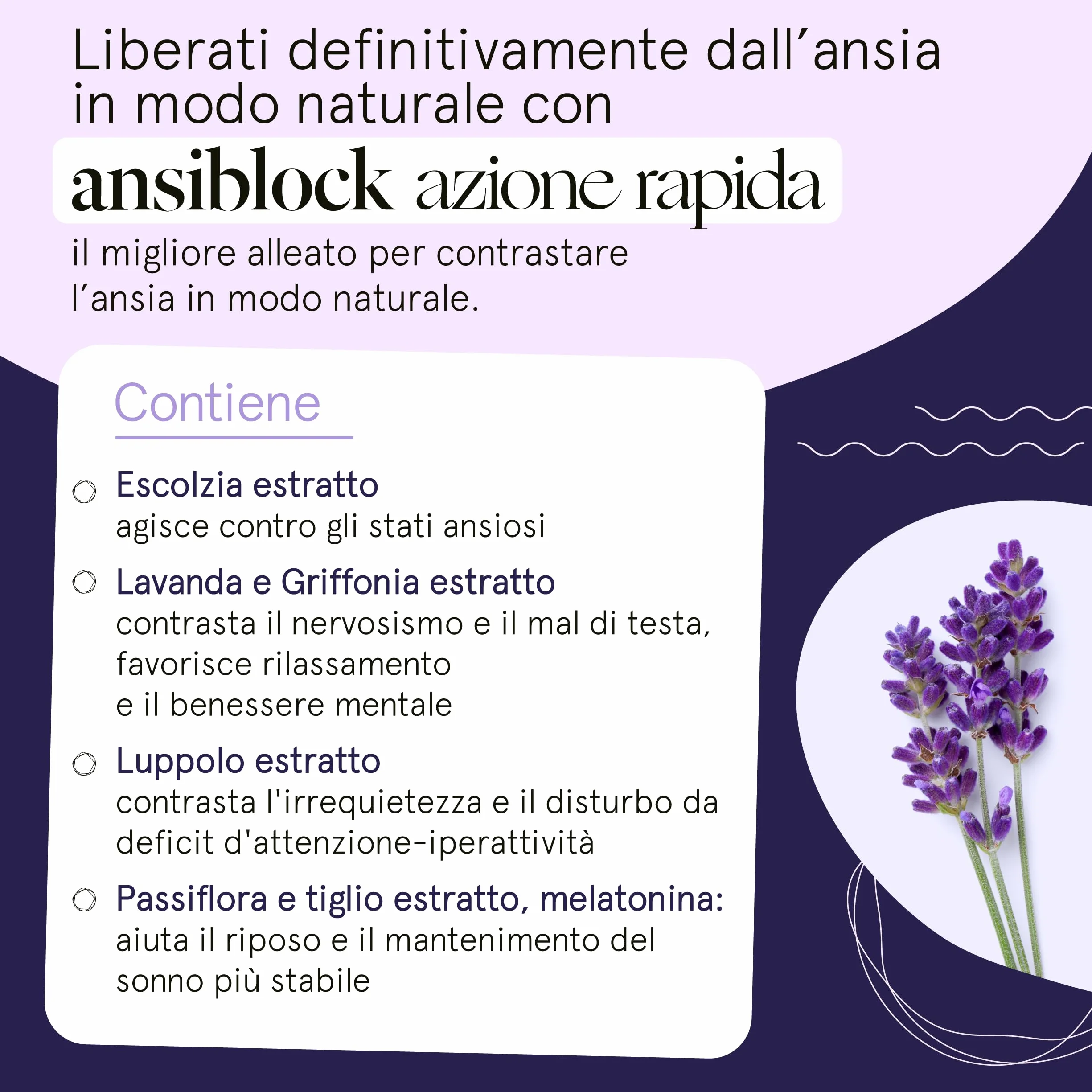 Ansiblock Integratore Ansia Azione Rapida con Passiflora Griffonia Melatonina Escolzia