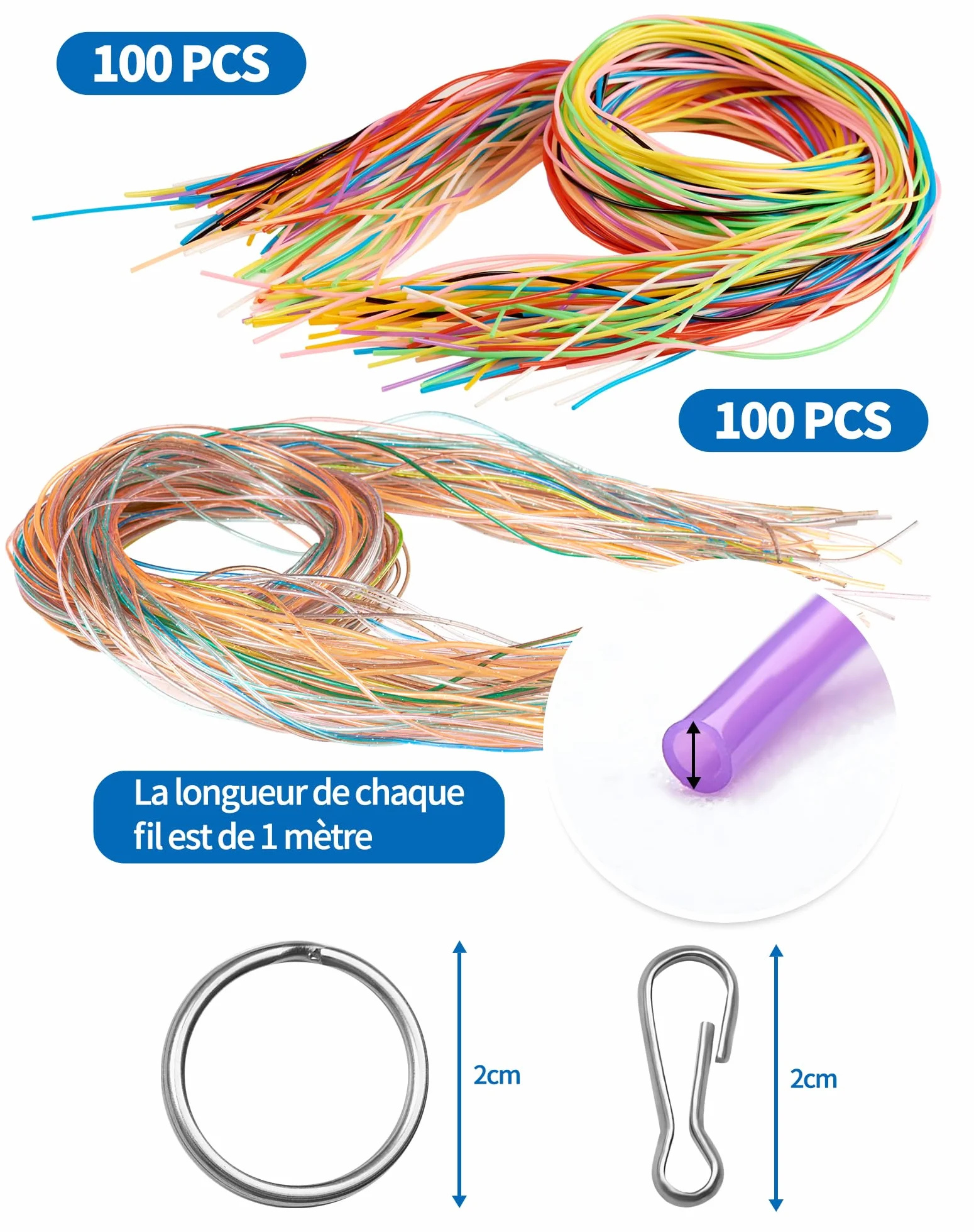 SOSALUK Scoubidou DOO - 200 nastri con paillettes e classici Scoobydoo per il fai da te, per bracciali, collane, portachiavi, set con portachiavi e ganci, regalo per ragazze