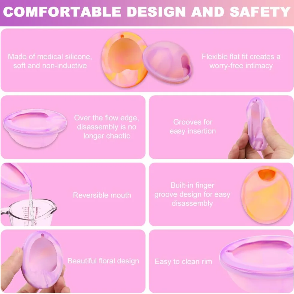 Coppetta mestruale 2 dischi mestruali taglie S+L con tasche portaoggetti,Silicone medico al 100% a tenuta stagna,disco mestruale riutilizzabile e alternativa sostenibile ai tamponi