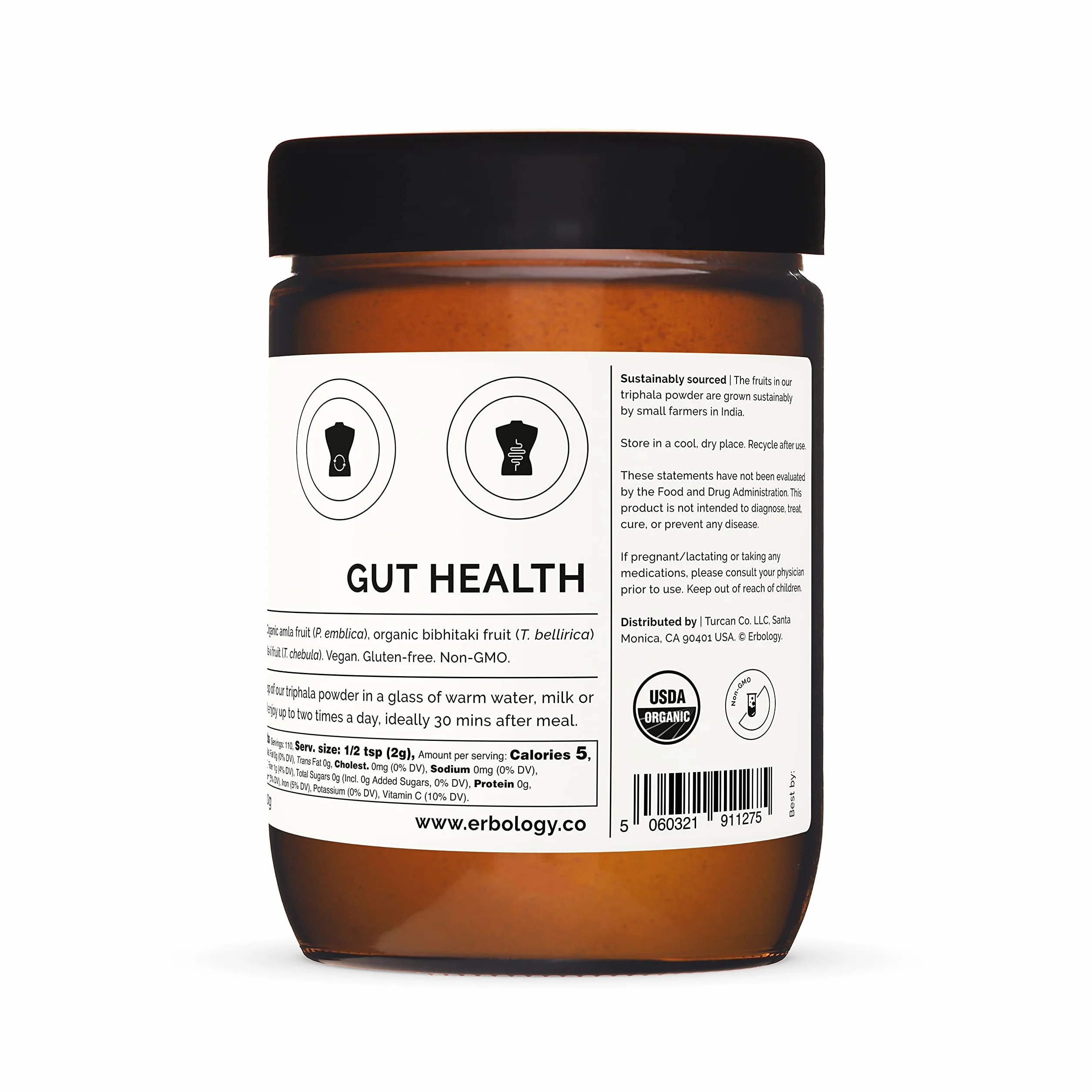 Erbology Triphala in Polvere Bio 90g - 45 Porzioni - Miscela Ayurvedica di Amla, Haritaki e Bibhitaki - Salute Intestinale - Direttamente dalla Fattoria in India - Piccoli Lotti - Vegana - Senza OGM