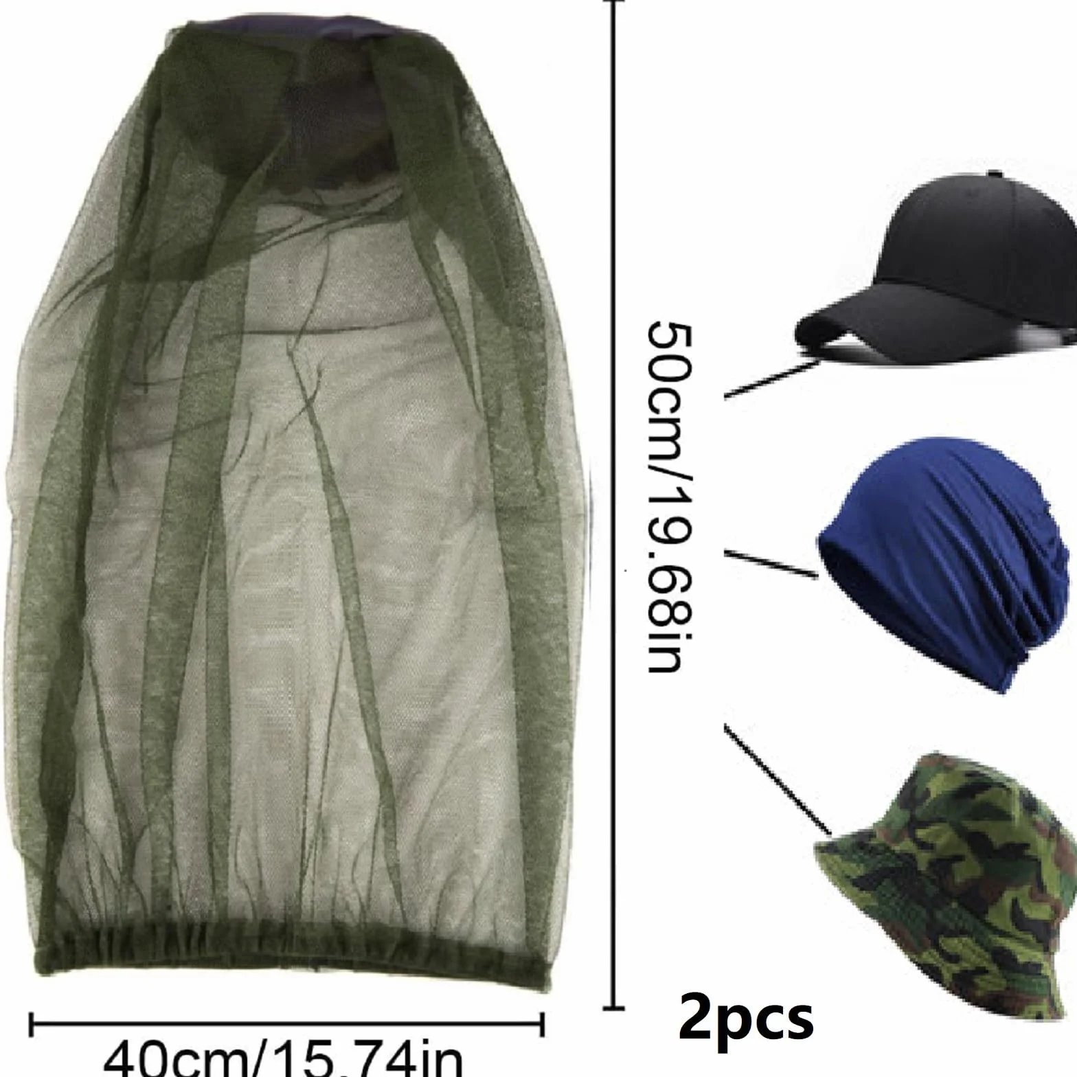 Anti-Zanzara Cappello Protezione Viso Rete Insetti Testa Pesca Campeggio 2 Pezzi