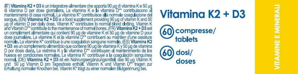 YAMAMOTO RESEARCH Vitamina K2 e D3 60 Compresse, Integratore Alimentare a base di Vitamina K2 e Vitamina D3 ad Alto Dosaggio, Supporta la Salute di Ossa e Denti