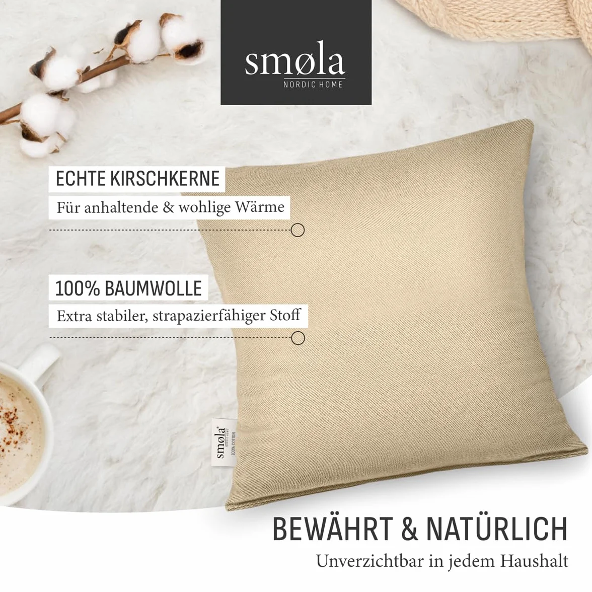 cuscino con noccioli di ciliegia per microonde, cuscino con grani 24x25cm | Cuscino termico 100% cotone | 750g di noccioli di ciliegia | Borsa dell'acqua calda naturale per bambini e adulti