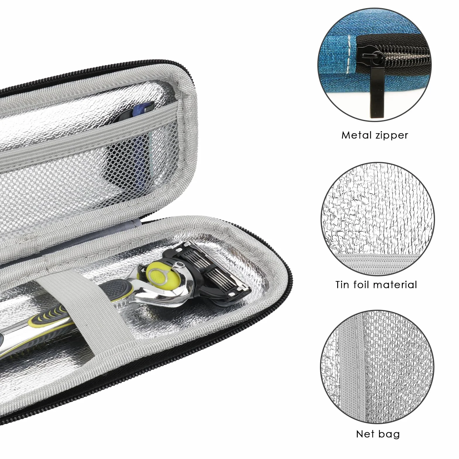 Linkidea Razor - Custodia da viaggio rigida, portatile, compatibile con Gillette Fusion5 Power & Mach3, custodia protettiva da viaggio per rasoio (blu navy)