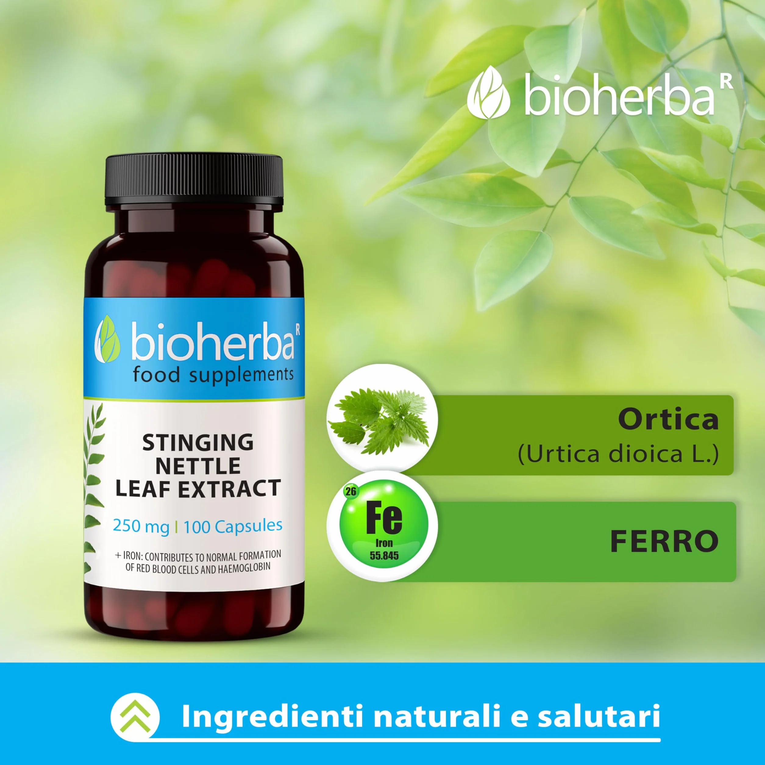 BIOHERBA Ortica Forte Integratore Naturale 250 mg Ferro 200 Capsule