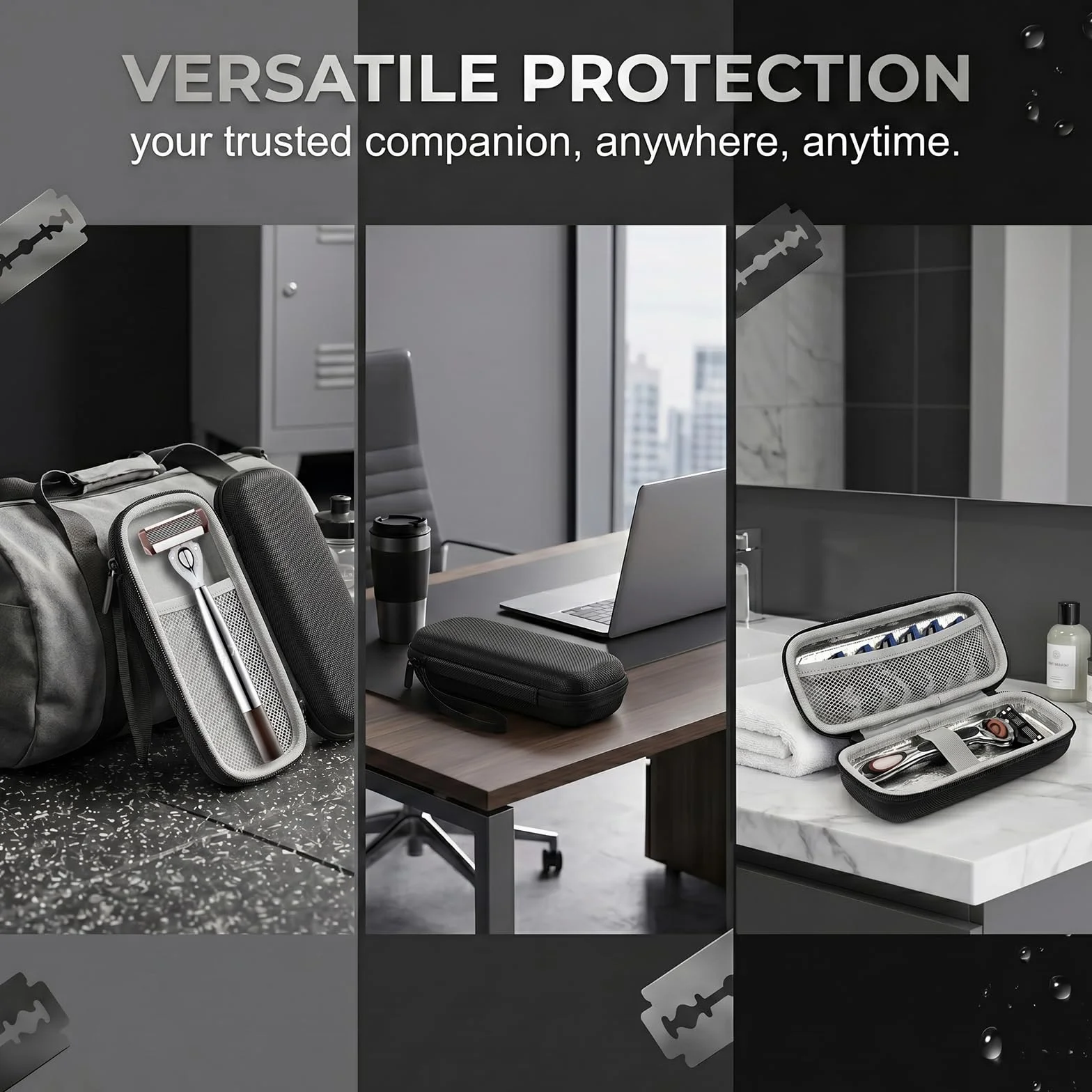 1 Pezzi Custodia Rasoio in EVA con Tessuto Oxford, Portatile Impermeabile Compatibile con Rasoi Manuali, Dimensioni 18x7,5x4,5 cm, Nero