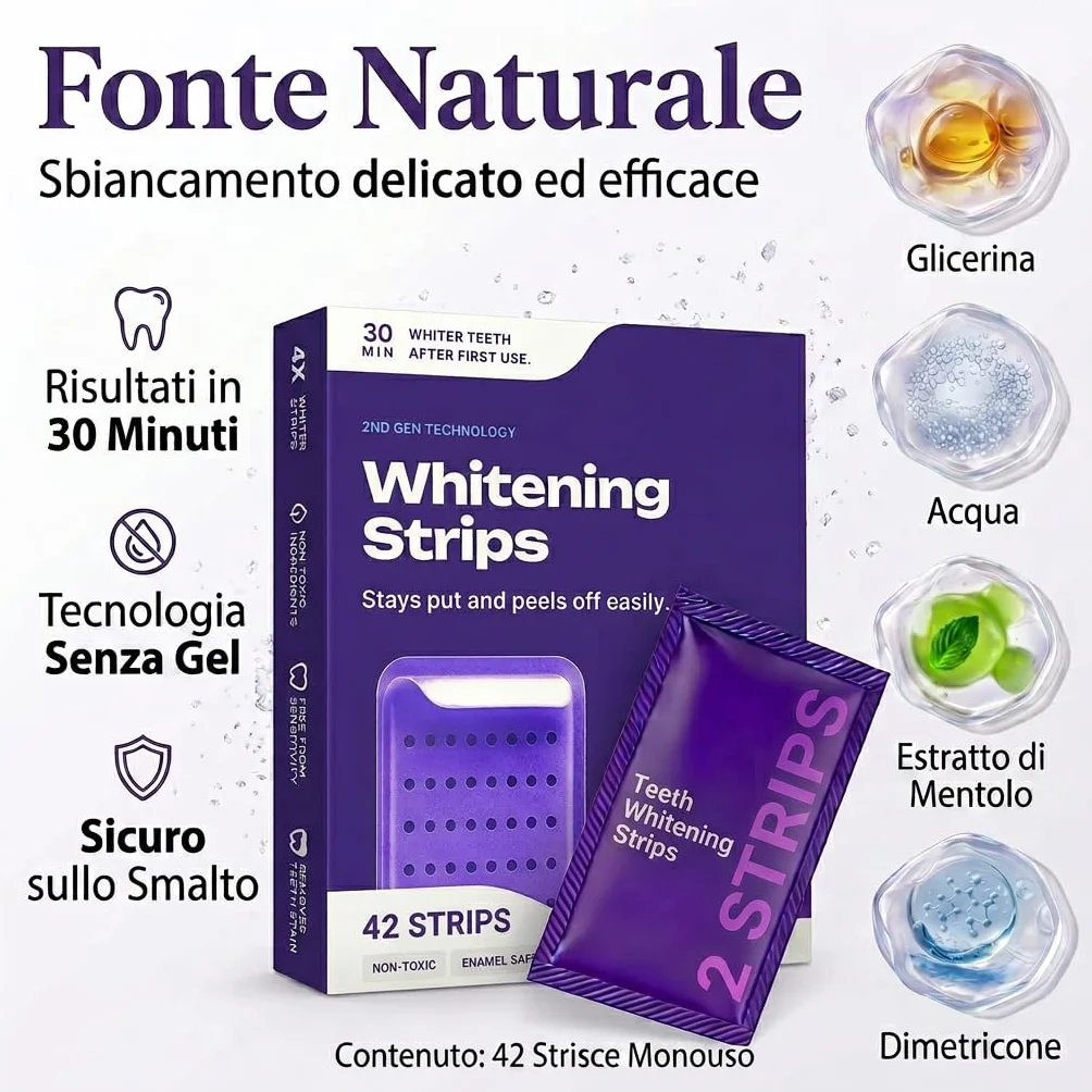 Dr Dent Bleaching Strips 42 Strisce Sbiancanti per Denti Senza Perossido Tecnologia Viola Delicate sullo Smalto