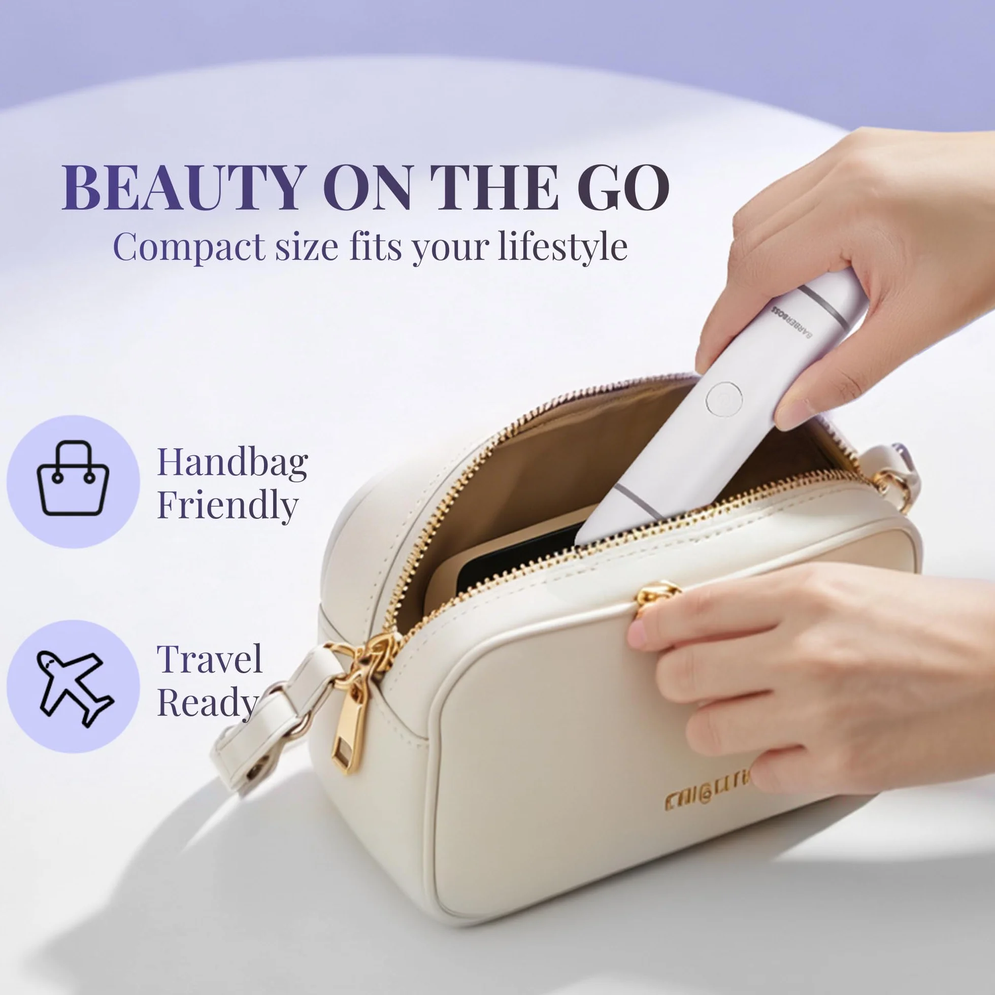 BarberBoss Rasoio da donna 2 in 1, kit per la rimozione dei peli del viso e del bikini, con luce di precisione, set da viaggio ricaricabile (Bianco)