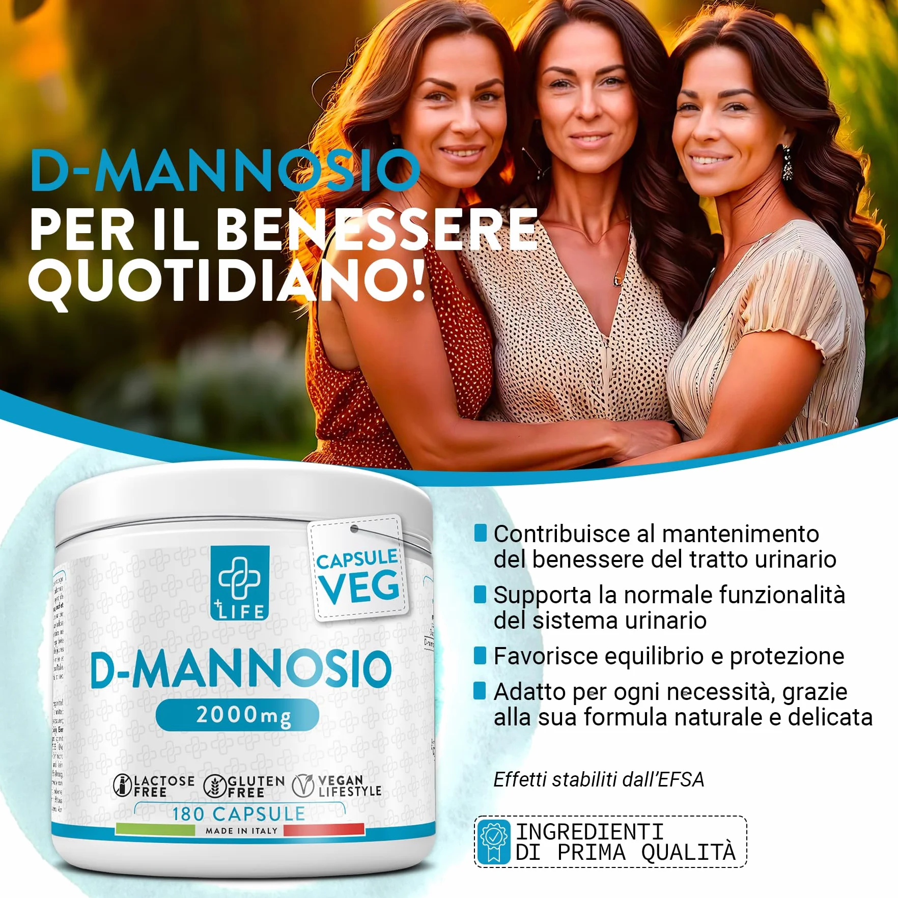 D Mannosio Puro 2000mg 180 Capsule PiùLife, 3 Al Giorno, Integratore Vie Urinarie Donna, Integratore Cistite, Benessere Quotidiano, Sostituto Al Mirtillo Rosso