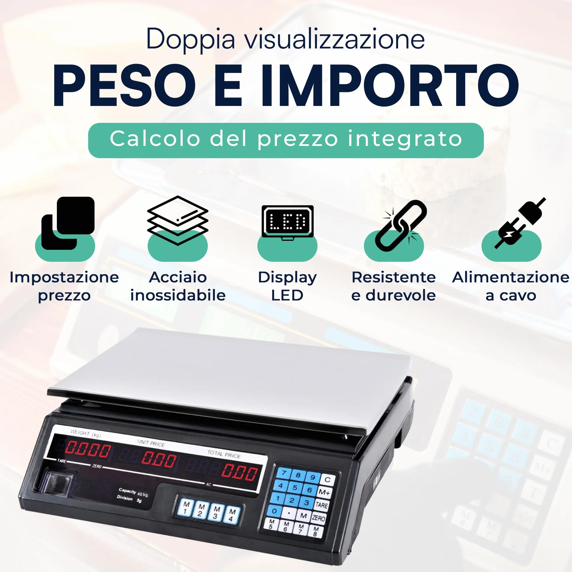 Bilancia Elettronica Digitale Professionale 5-40 Kg Acciaio Inox