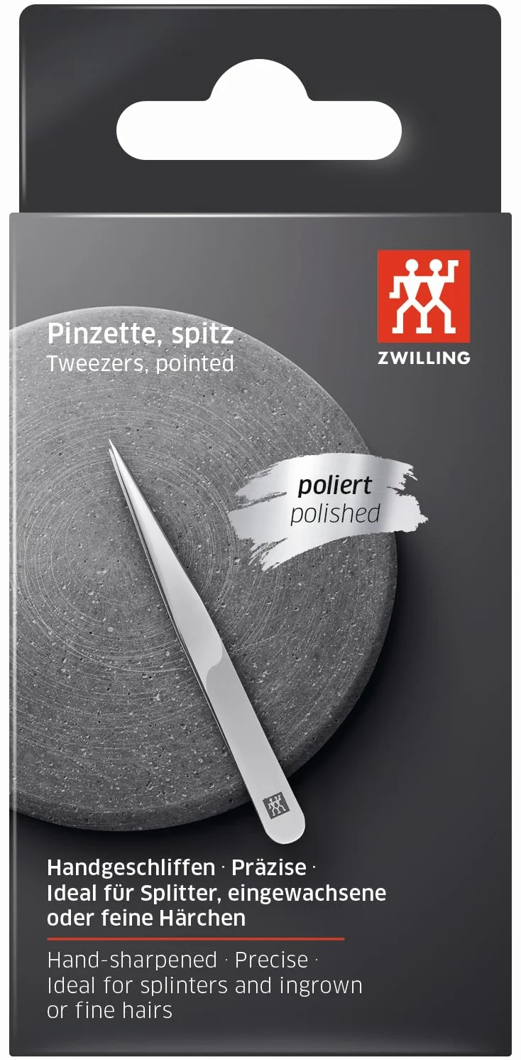 ZWILLING Pinzetta appuntita (rimozione di schegge, peli incarniti o sottili, punte affilate a mano e irruvidite), lucida, argento, 90 mm