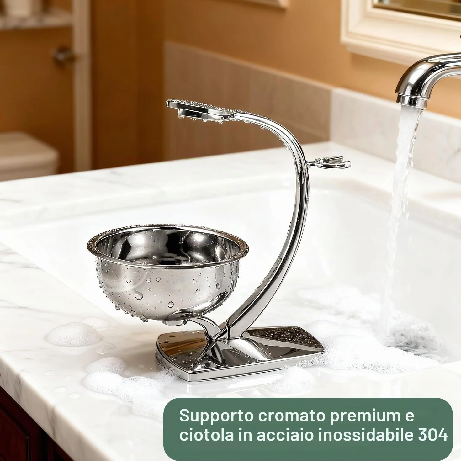 GRUTTI Set di Rasatura 2 in 1 per Uomini - Supporto Magnetico + Ciotola in Acciaio Inox, Compatibile con Rasoi Manuali (Senza Spazzola)