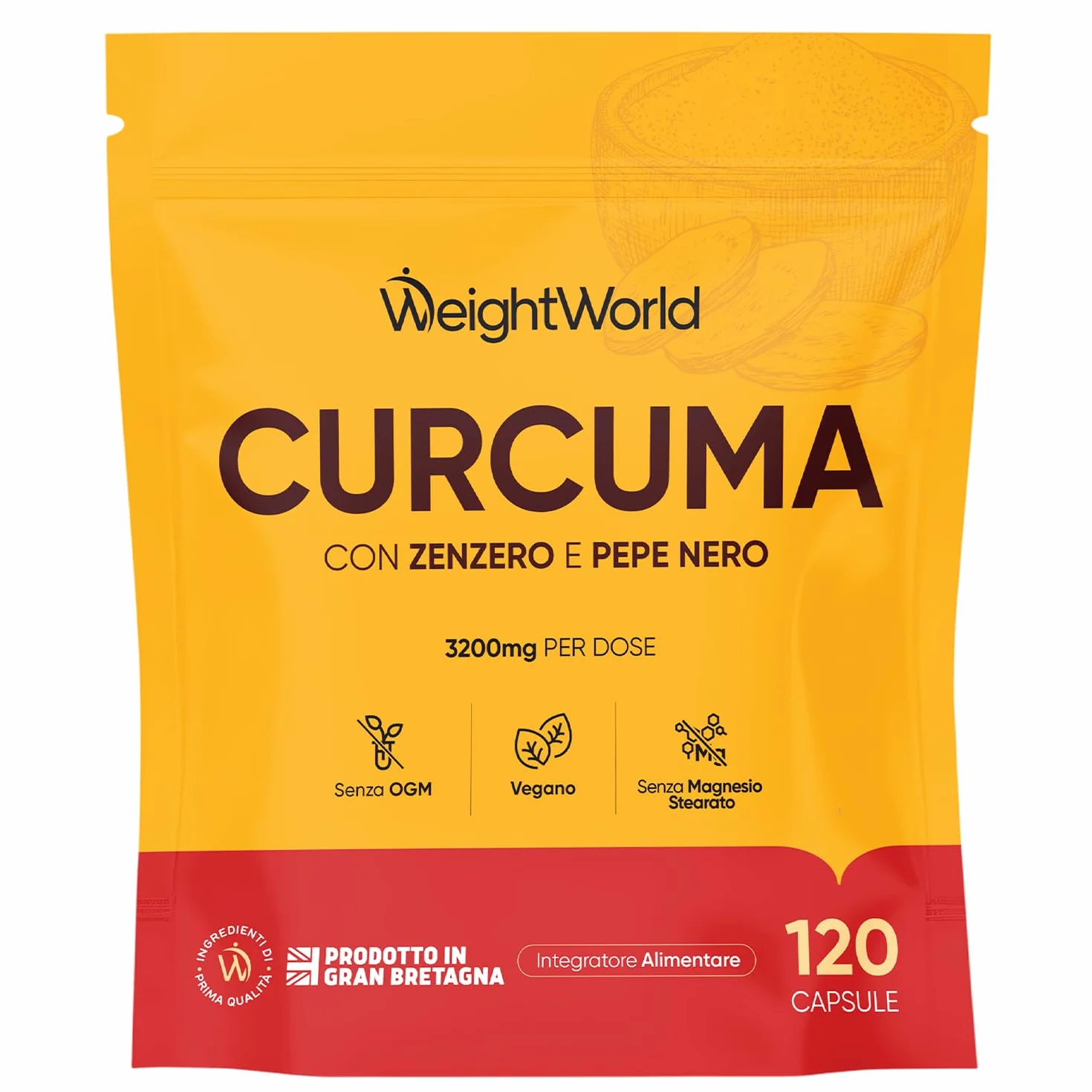 Curcuma Piperina Zenzero Integratore 3200mg 120 Capsule Vegane con Pepe Nero