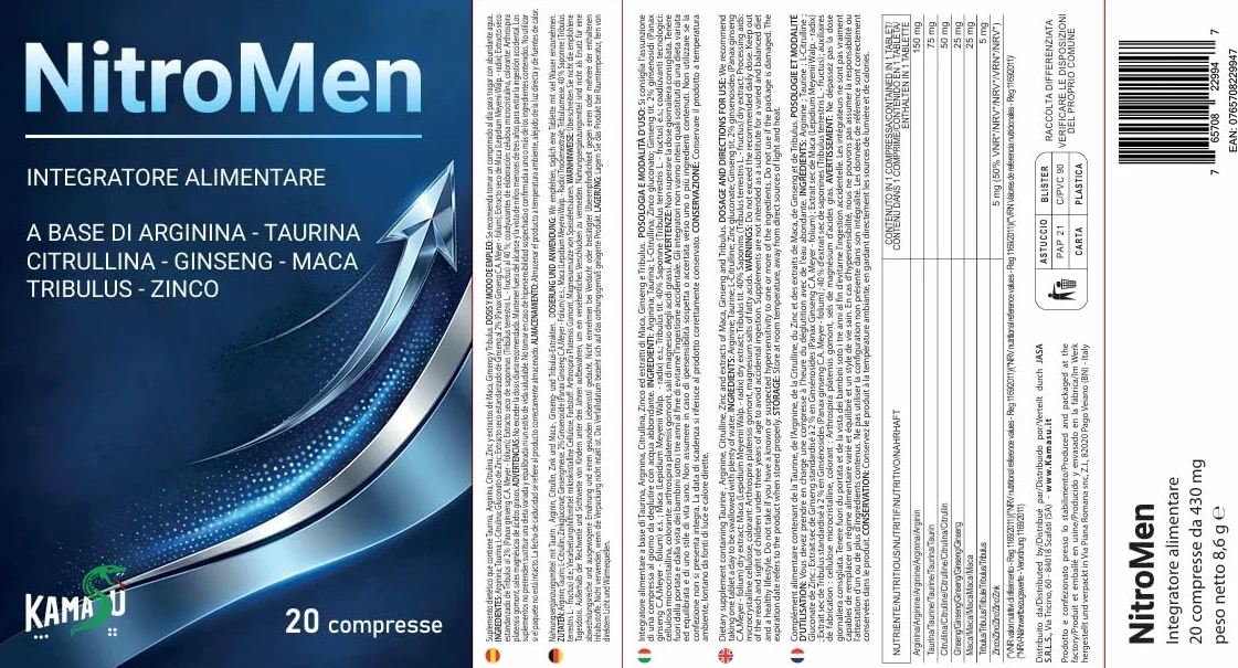 Integratore Uomo Potenziato -Maca nera, Arginina, Citrullina, Taurina, Tribulus e Zinco - Supporto Energetico, Tonico per Resistenza Vitalità Maschile
