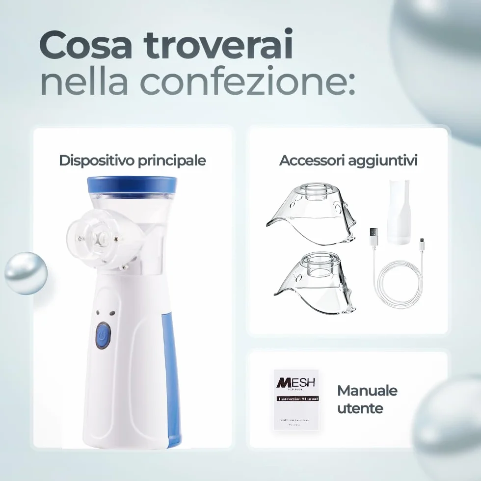 Nebulizzatore Portatile 5 ml Ricarica USB-C Silenzioso per Asma Raffreddore
