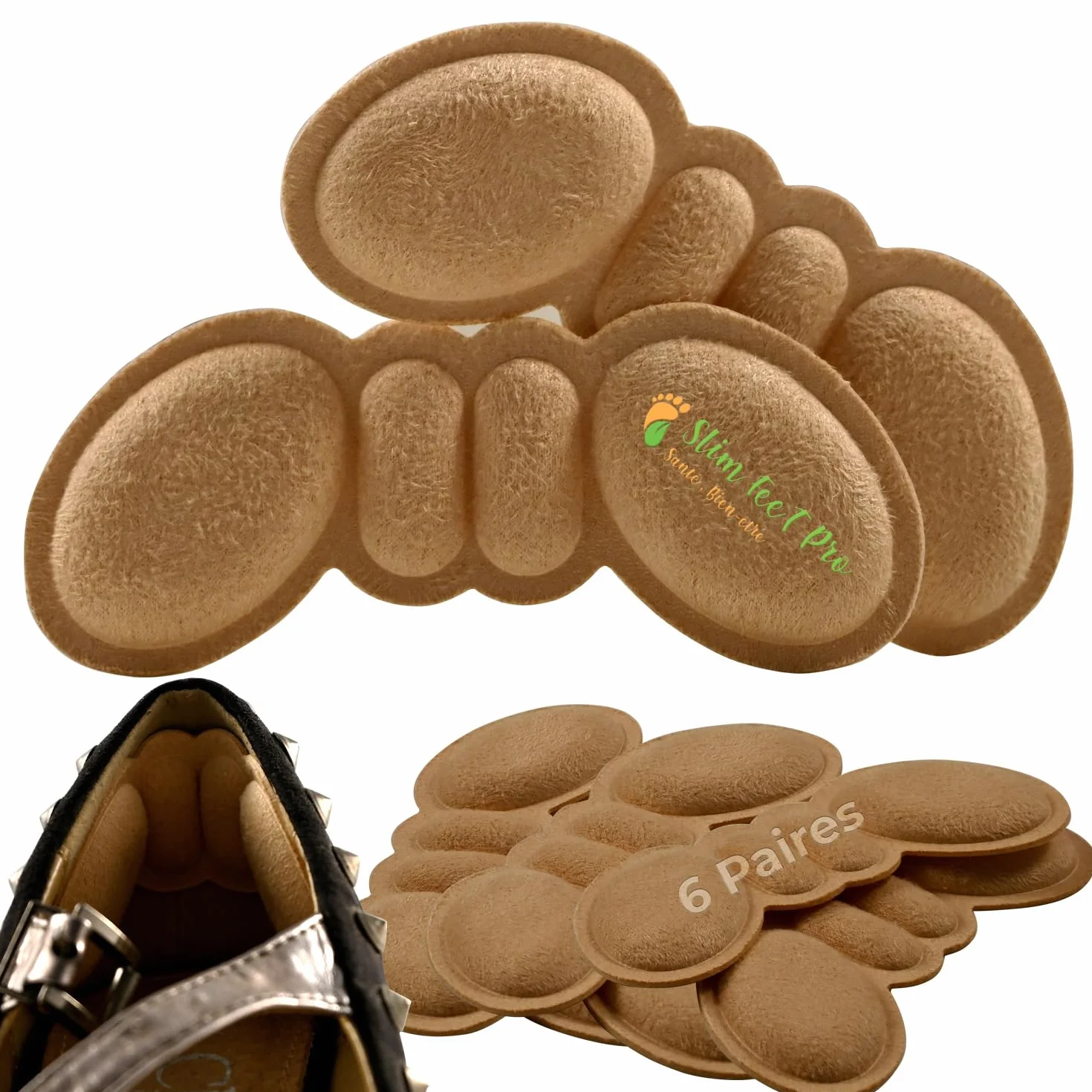 Cuscinetti Tallone Tipo Farfalla Beige 6 Paia Schiuma Memory Premium Anti-Sfregamento Antiscivolo Riutilizzabili Lavabili