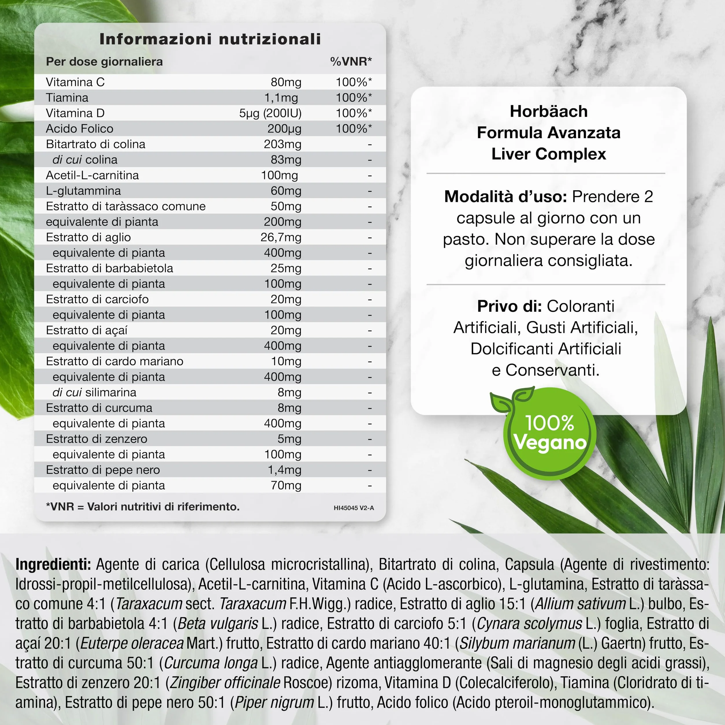 Horbaach Liver Complex 120 Capsule Vegane Integratore Depurativo Fegato Funzione Epatica