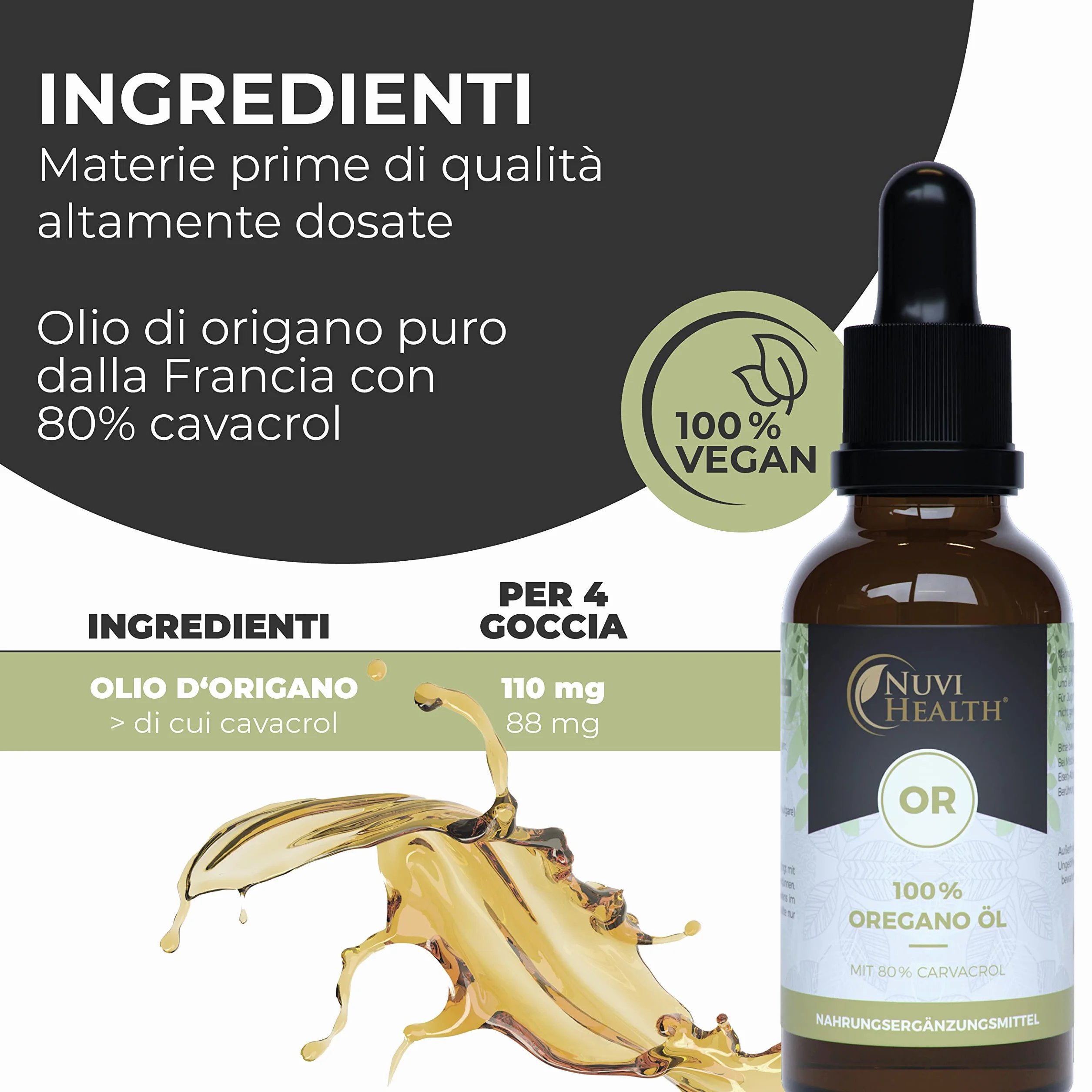 Olio essenziale di origano 20 ml 80% carvacrolo dalla Francia vegano
