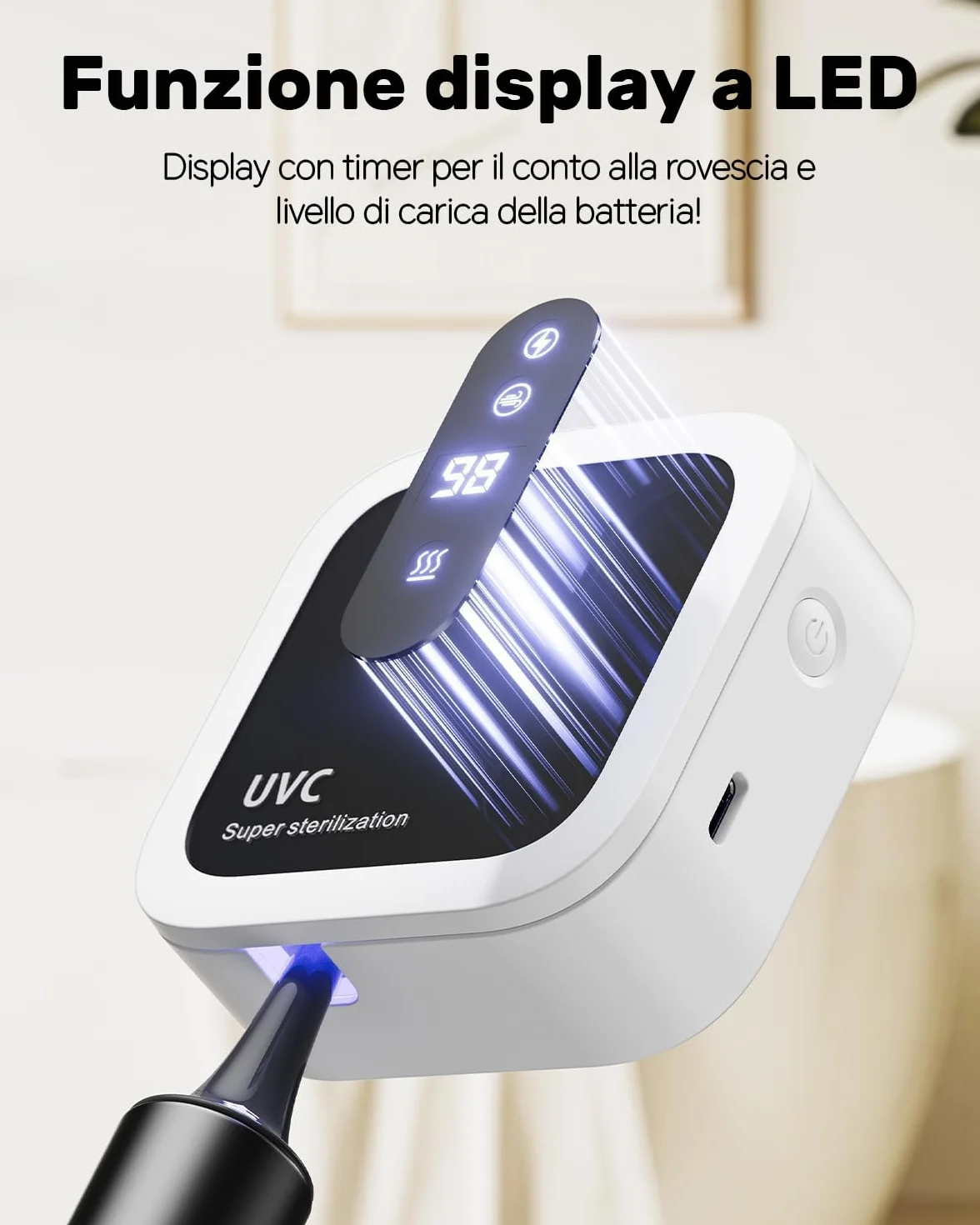 Sterilizzatore per Spazzolini da Denti Doppia UV-C e UV-A, Supporto per Spazzolini da Denti a Parete con Funzione di Asciugatura ad Aria, Ideale per Bagno, Uso Personale e Viaggio (Bianco1)